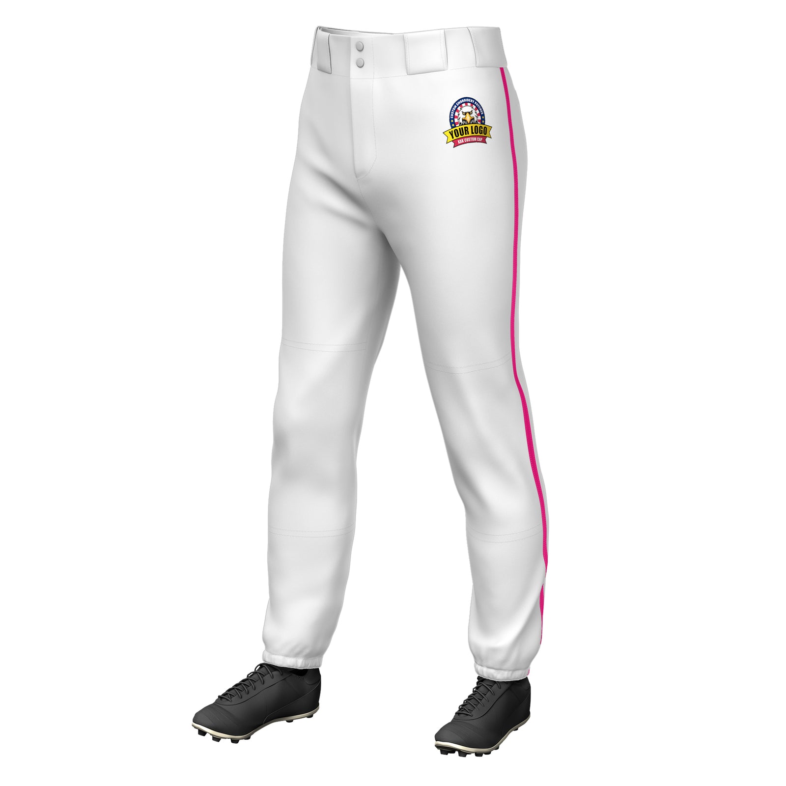 Custom White Pink Classic Fit Stretch Practice Pull-up Baseball Pants
