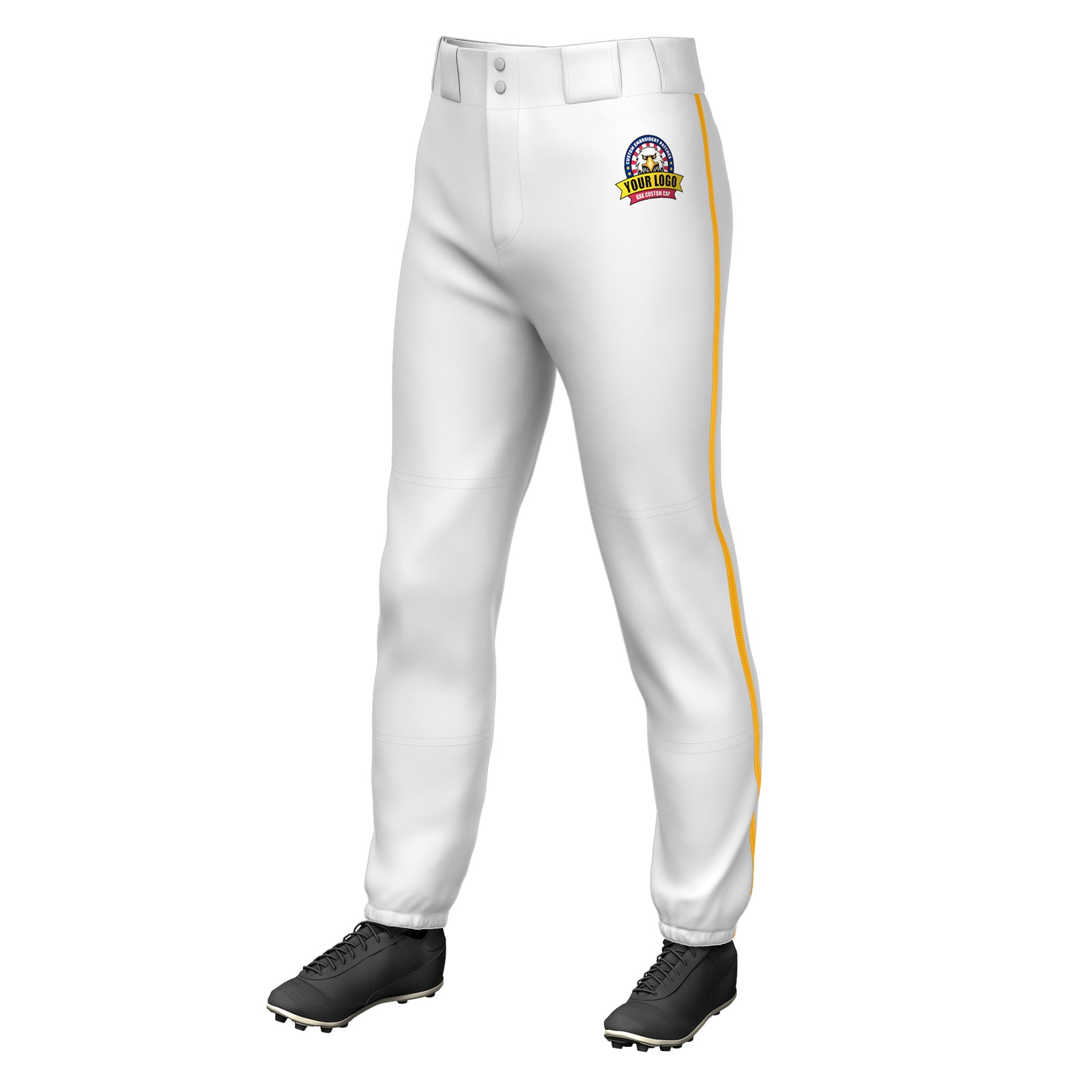 Custom White Yellow Classic Fit Stretch Practice Pull-up Baseball Pants