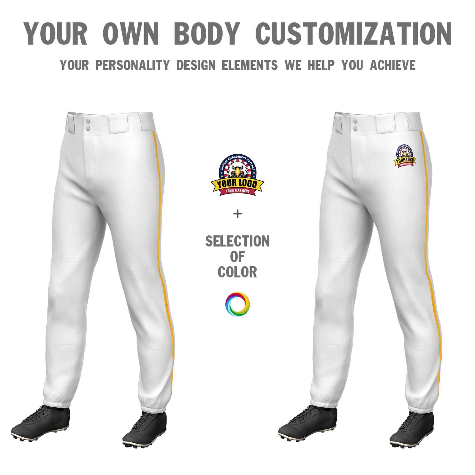 Custom White Yellow Classic Fit Stretch Practice Pull-up Baseball Pants