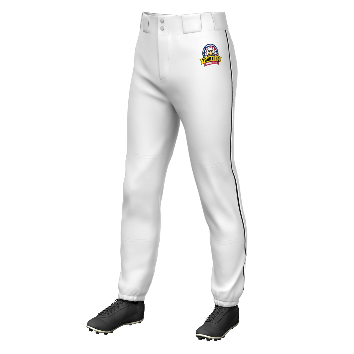 Custom White Black-White Classic Fit Stretch Practice Pull-up Baseball Pants