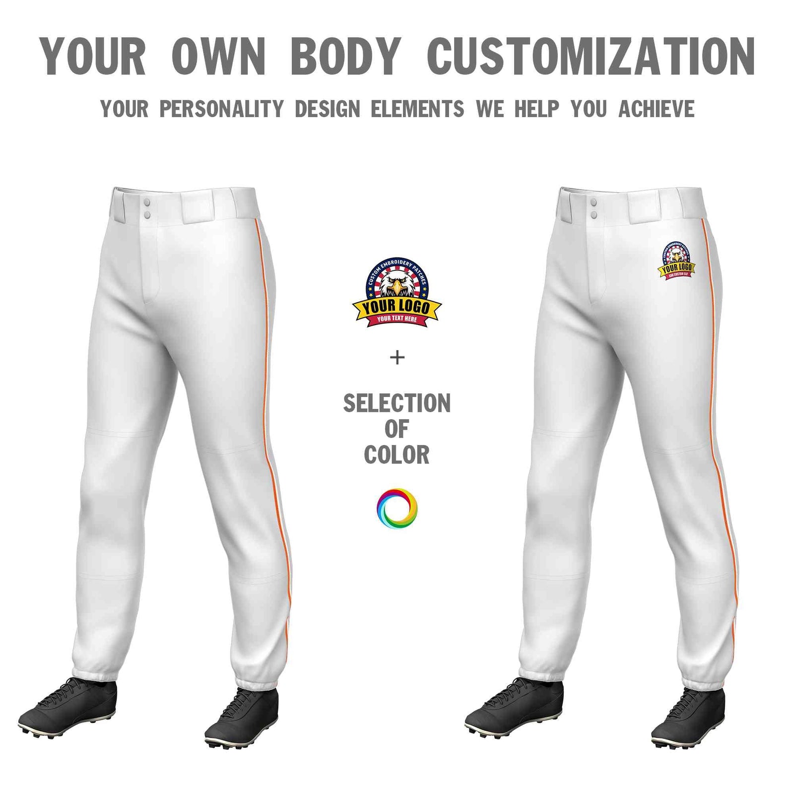 Custom White Orange-White Classic Fit Stretch Practice Pull-up Baseball Pants