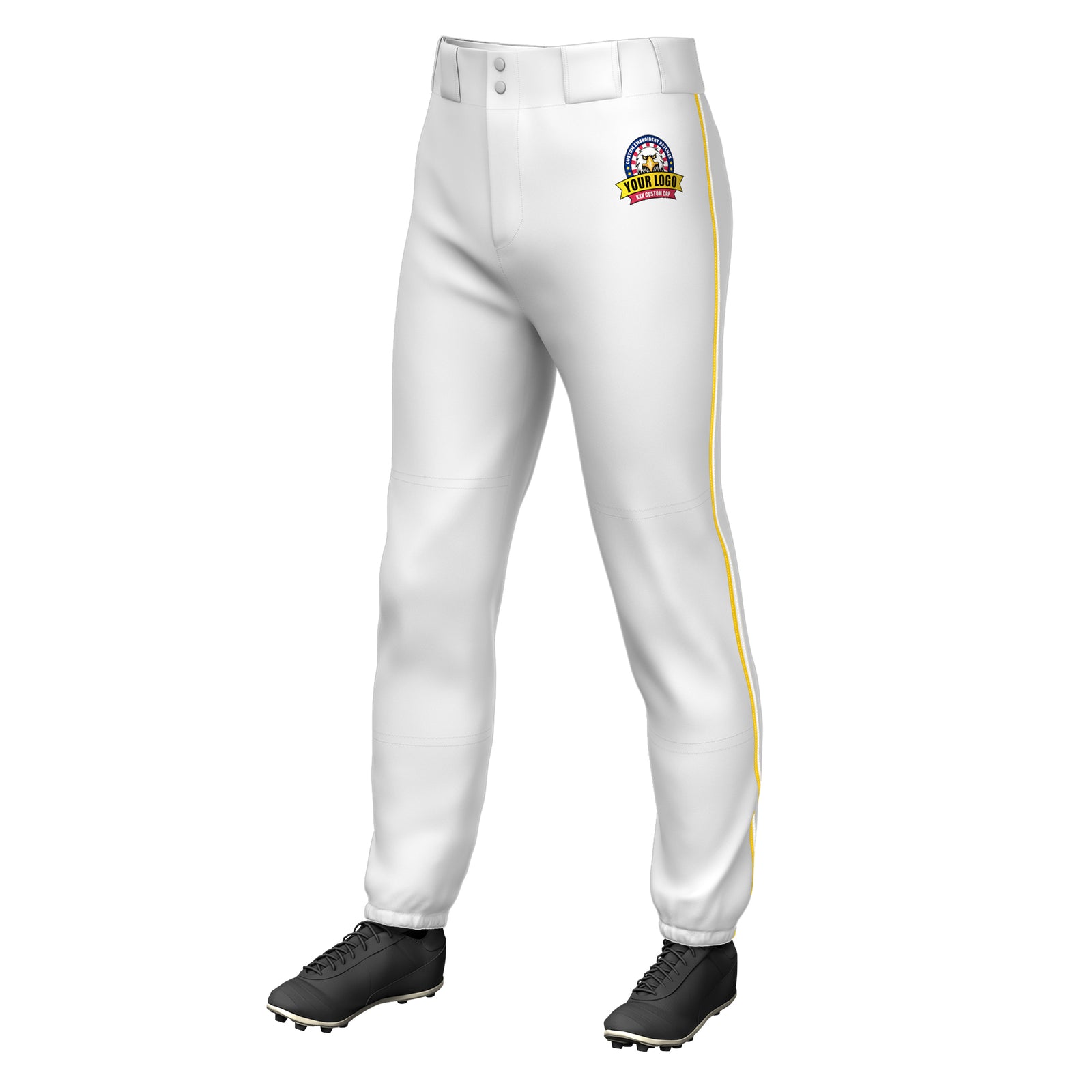Custom White Gold-White Classic Fit Stretch Practice Pull-up Baseball Pants