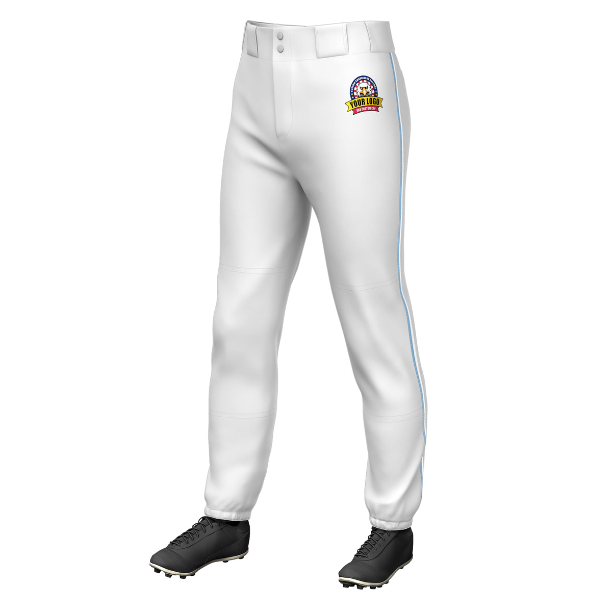 Custom White Light Blue-White Classic Fit Stretch Practice Pull-up Baseball Pants