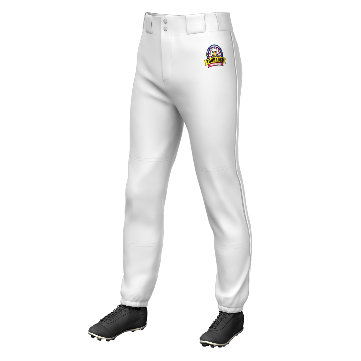 Custom White Gray-White Classic Fit Stretch Practice Pull-up Baseball Pants