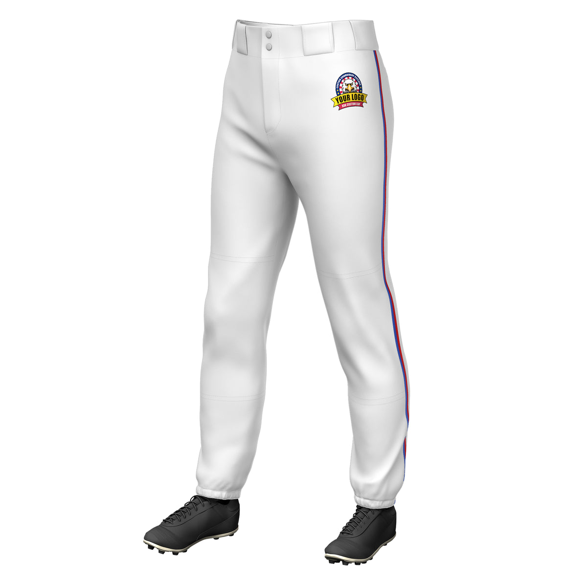 Custom White Royal-Red Classic Fit Stretch Practice Pull-up Baseball Pants