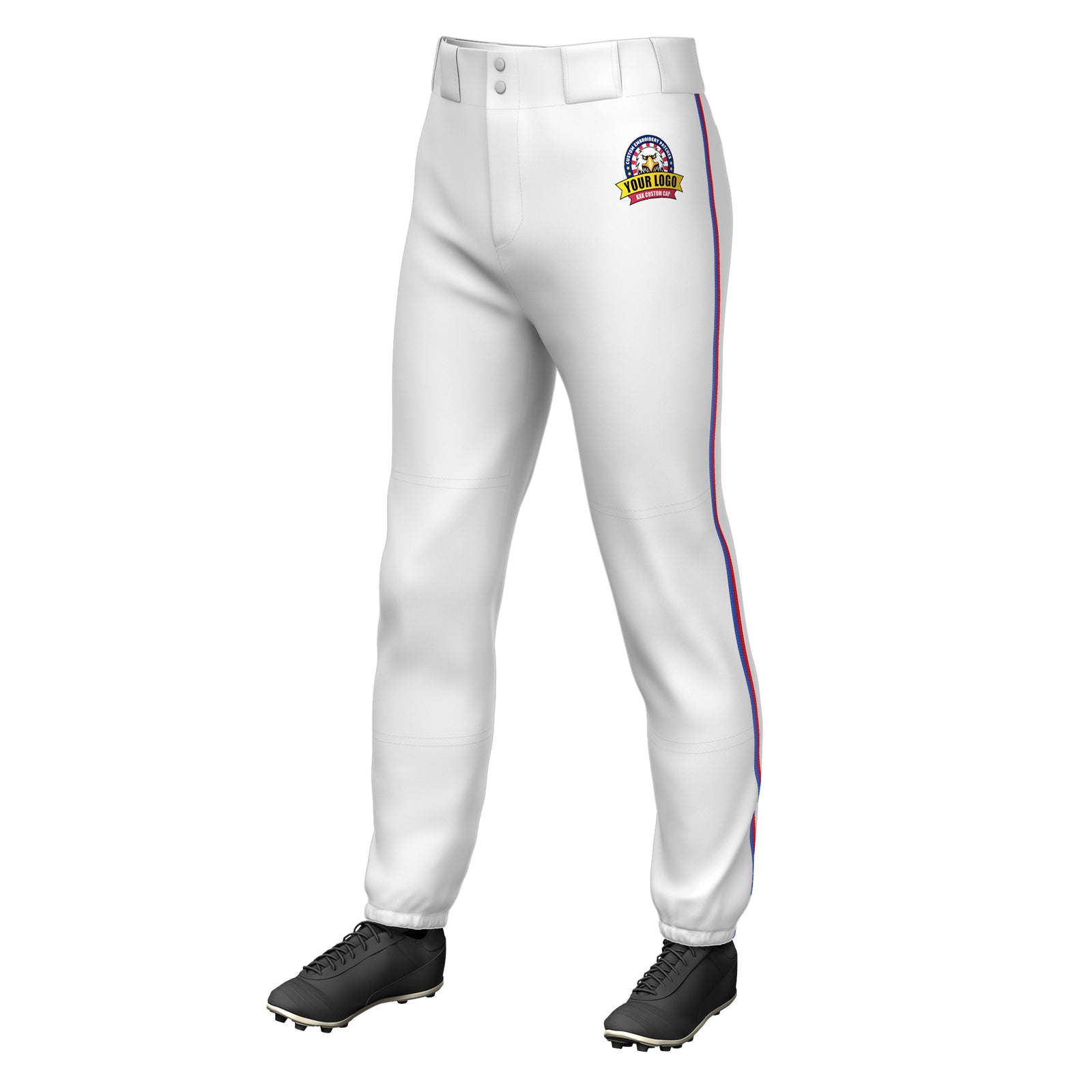 Custom White Royal-Red Classic Fit Stretch Practice Pull-up Baseball Pants