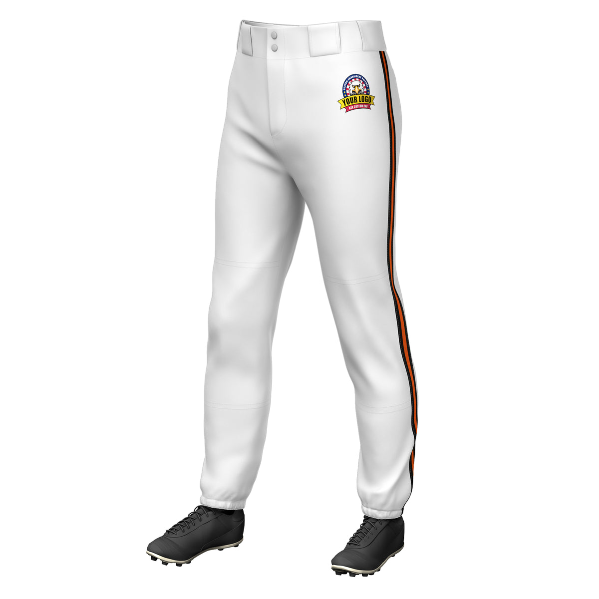 Custom White Black Orange-Black Classic Fit Stretch Practice Pull-up Baseball Pants