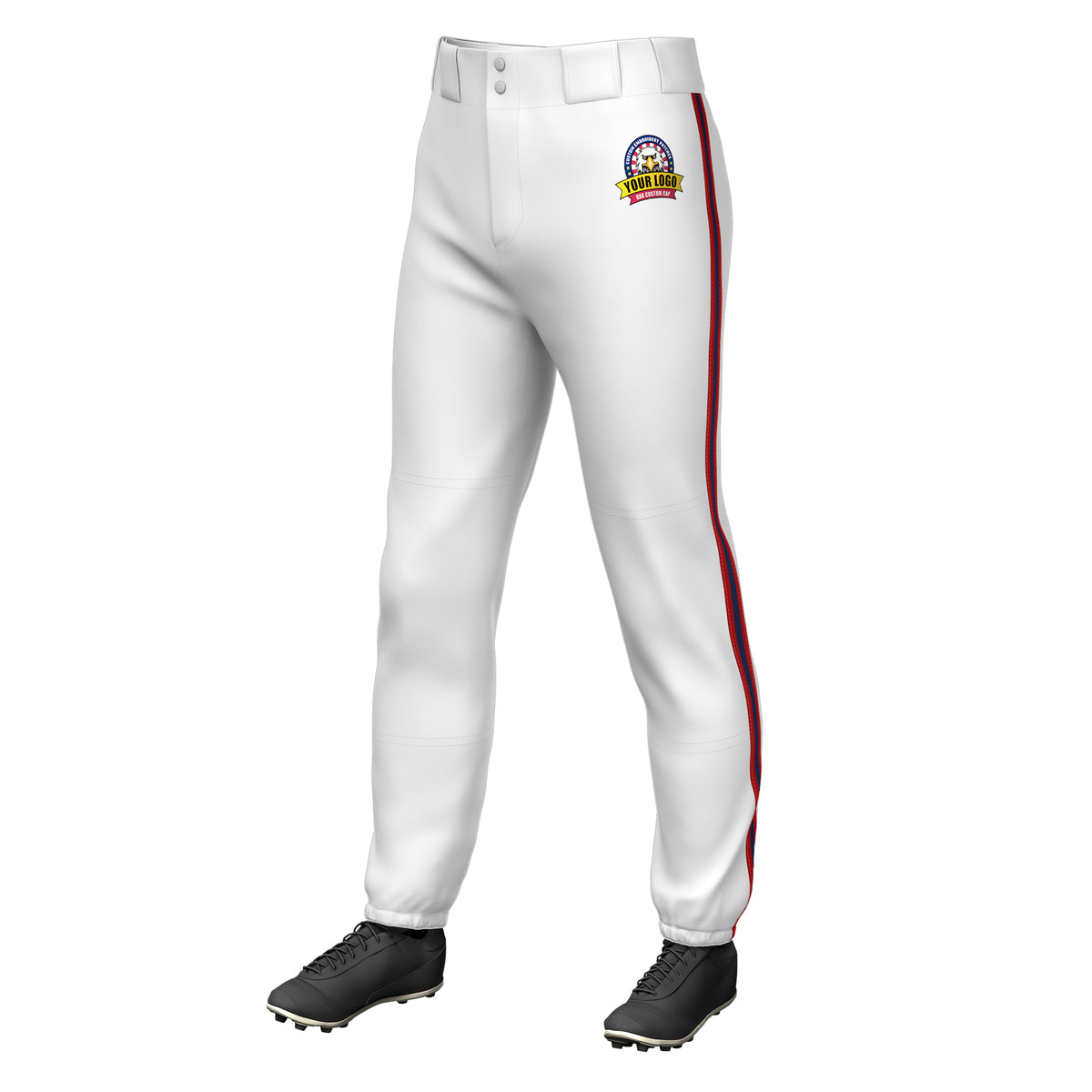 Custom White Red Navy-Red Classic Fit Stretch Practice Pull-up Baseball Pants