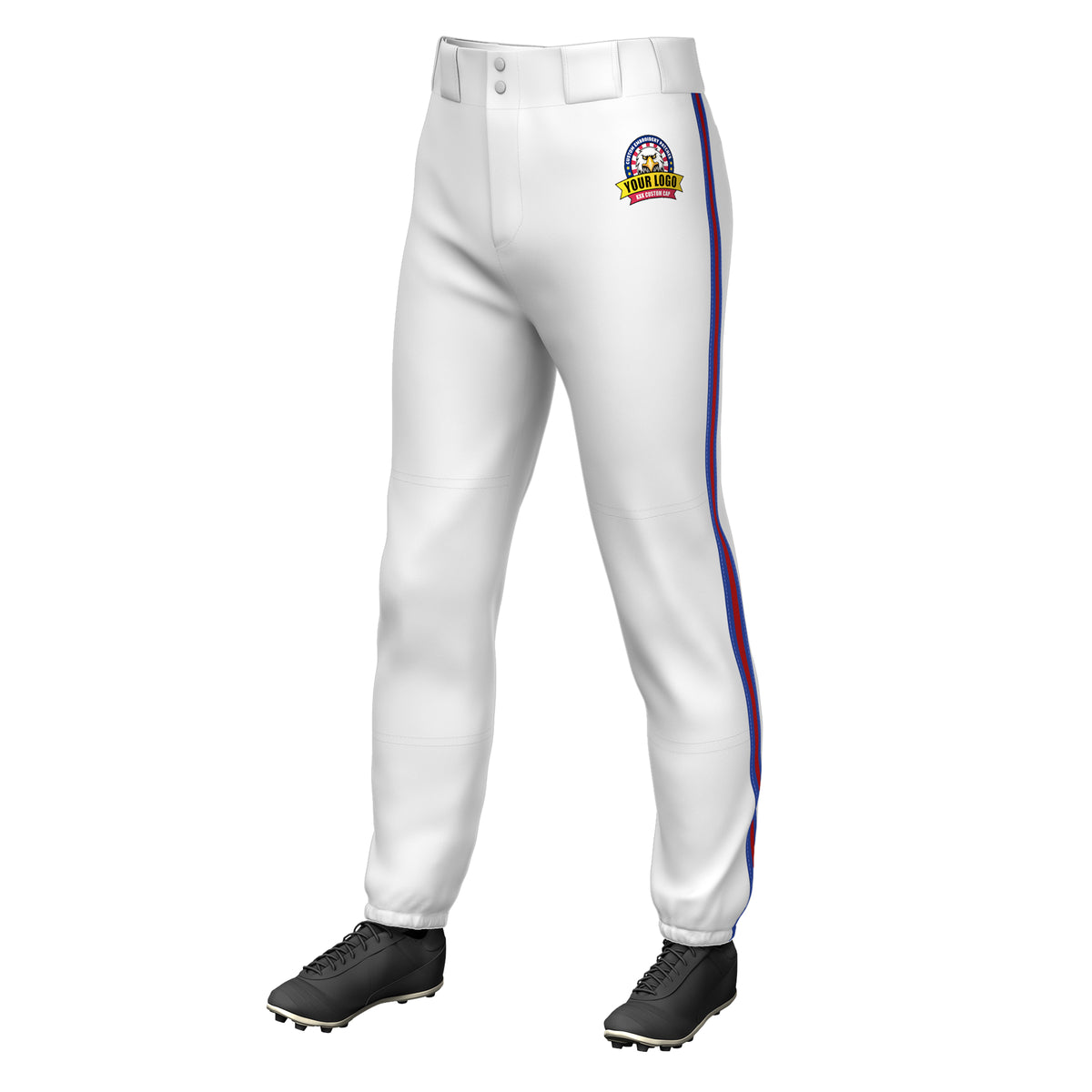 Custom White Royal Red-Royal Classic Fit Stretch Practice Pull-up Baseball Pants