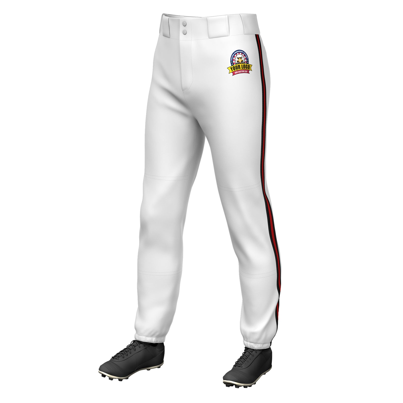 Custom White Black Red-Black Classic Fit Stretch Practice Pull-up Baseball Pants