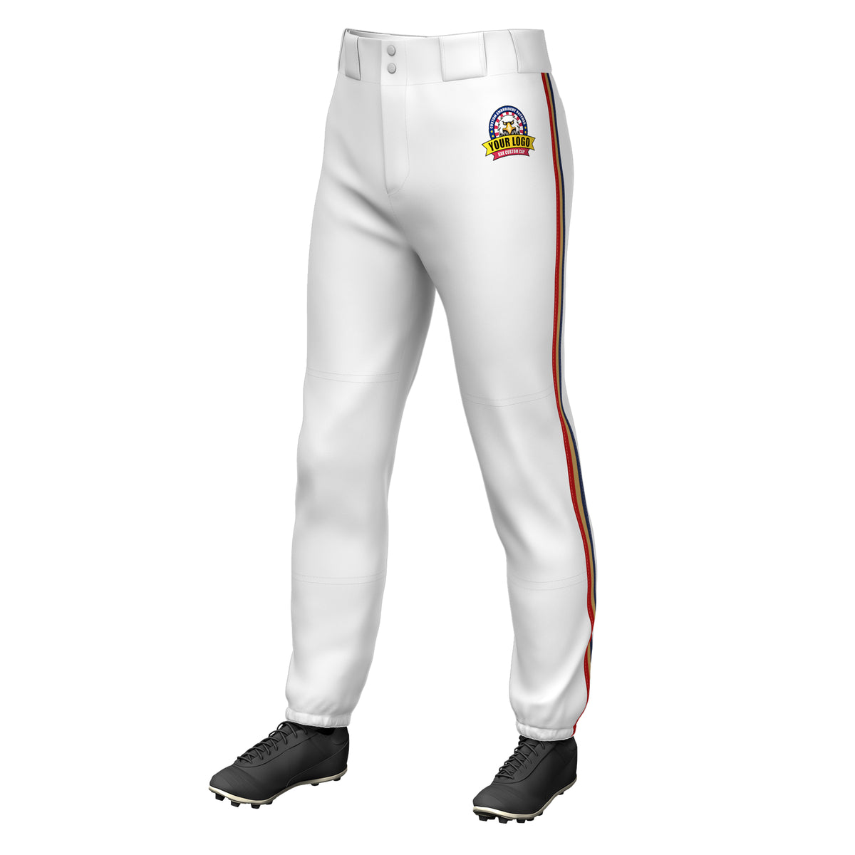 Custom White Navy Gold-Red Classic Fit Stretch Practice Pull-up Baseball Pants