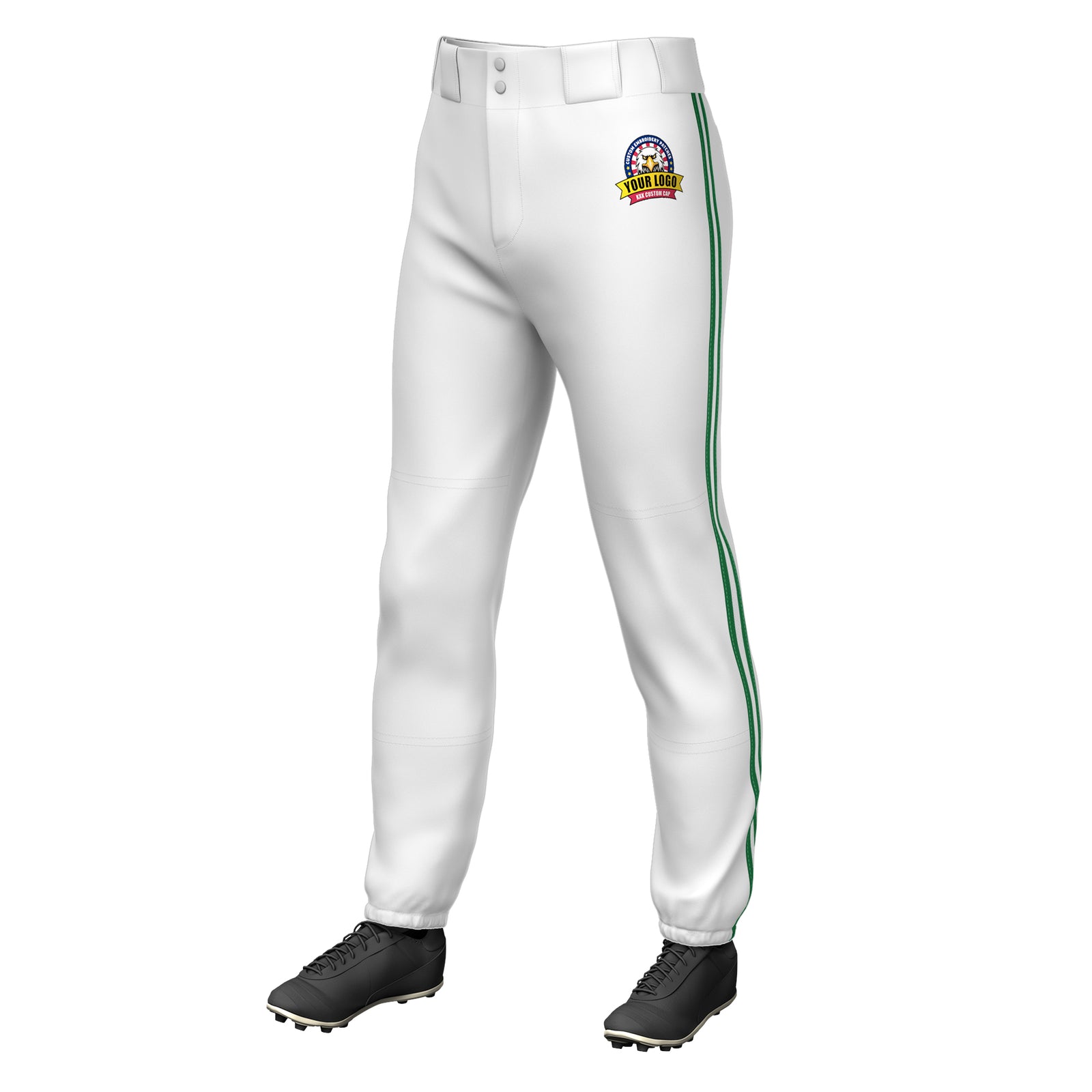 Custom White Kelly Green White-Kelly Green Classic Fit Stretch Practice Pull-up Baseball Pants