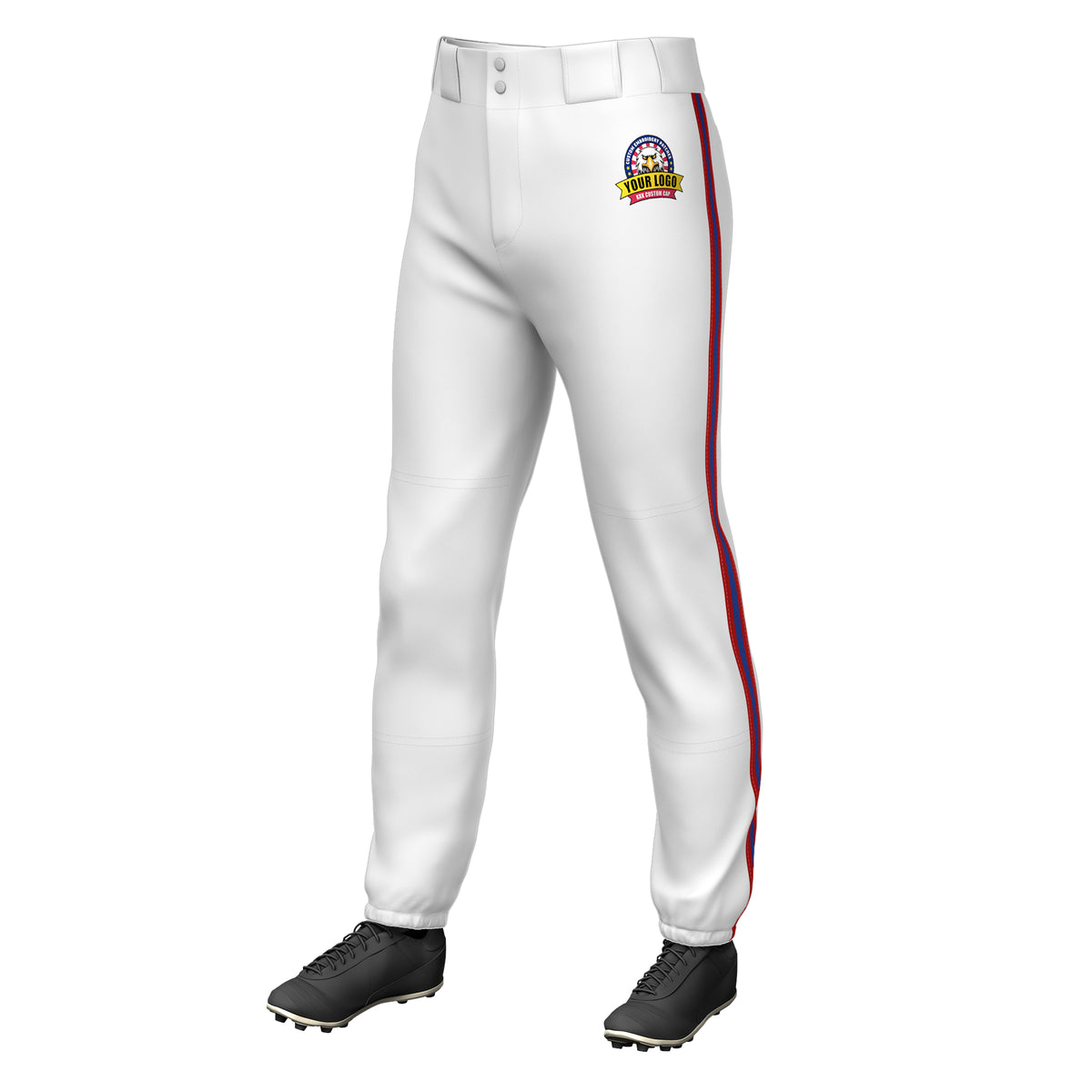 Custom White Red Royal-Red Classic Fit Stretch Practice Pull-up Baseball Pants