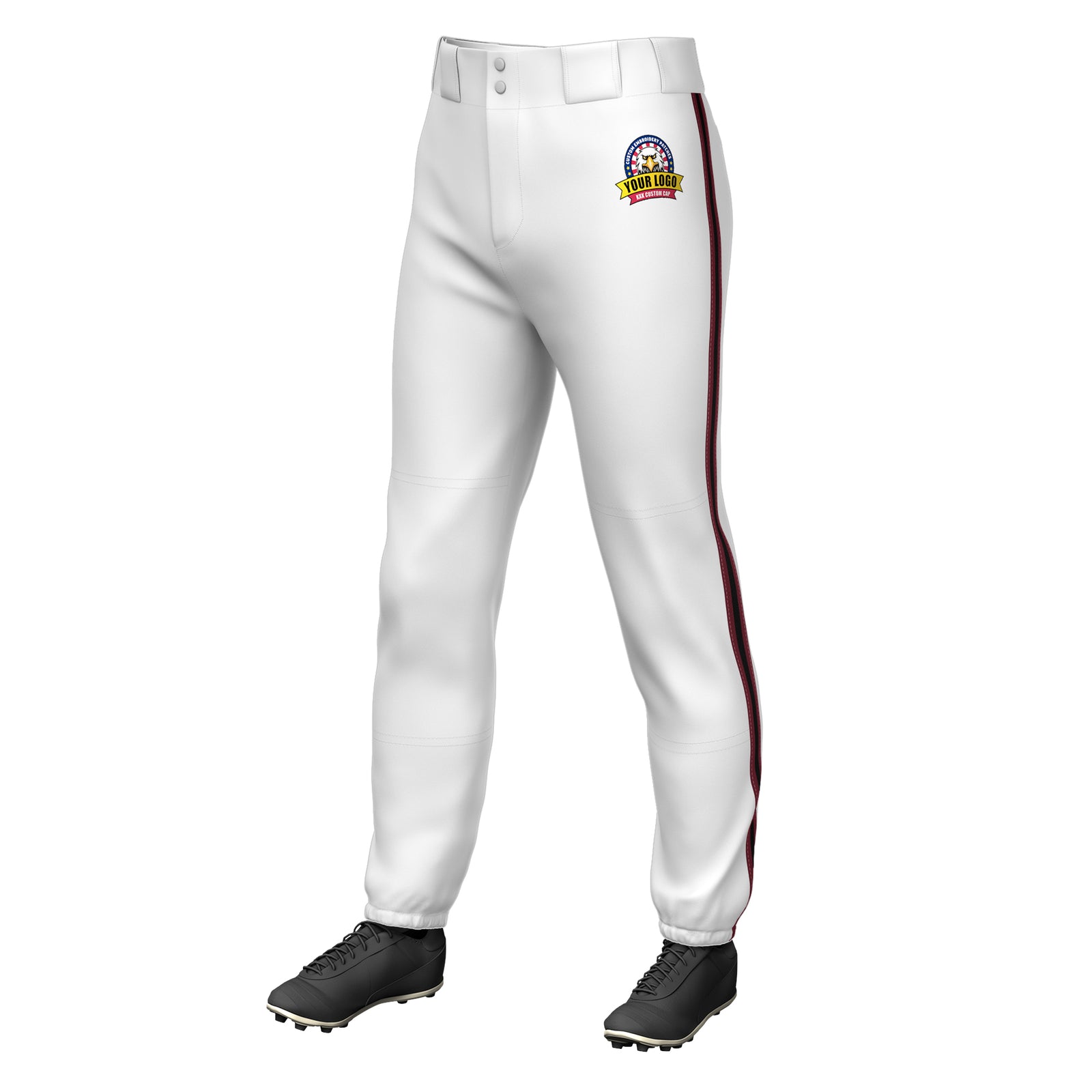 Custom White Crimson Black-Crimson Classic Fit Stretch Practice Pull-up Baseball Pants