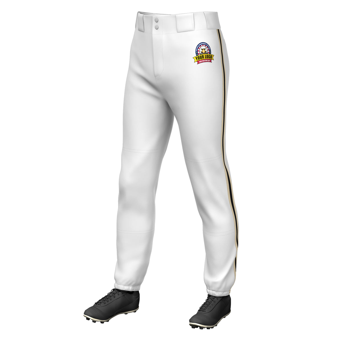 Custom White Khaki Black-Khaki Classic Fit Stretch Practice Pull-up Baseball Pants