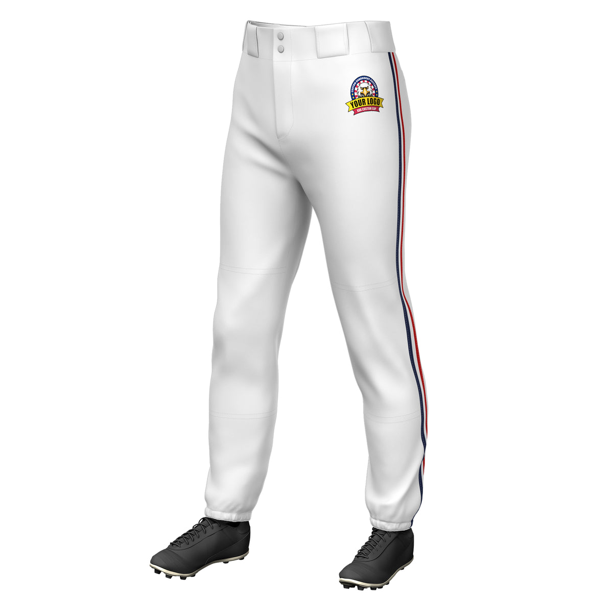 Custom White Navy White-Red Classic Fit Stretch Practice Pull-up Baseball Pants