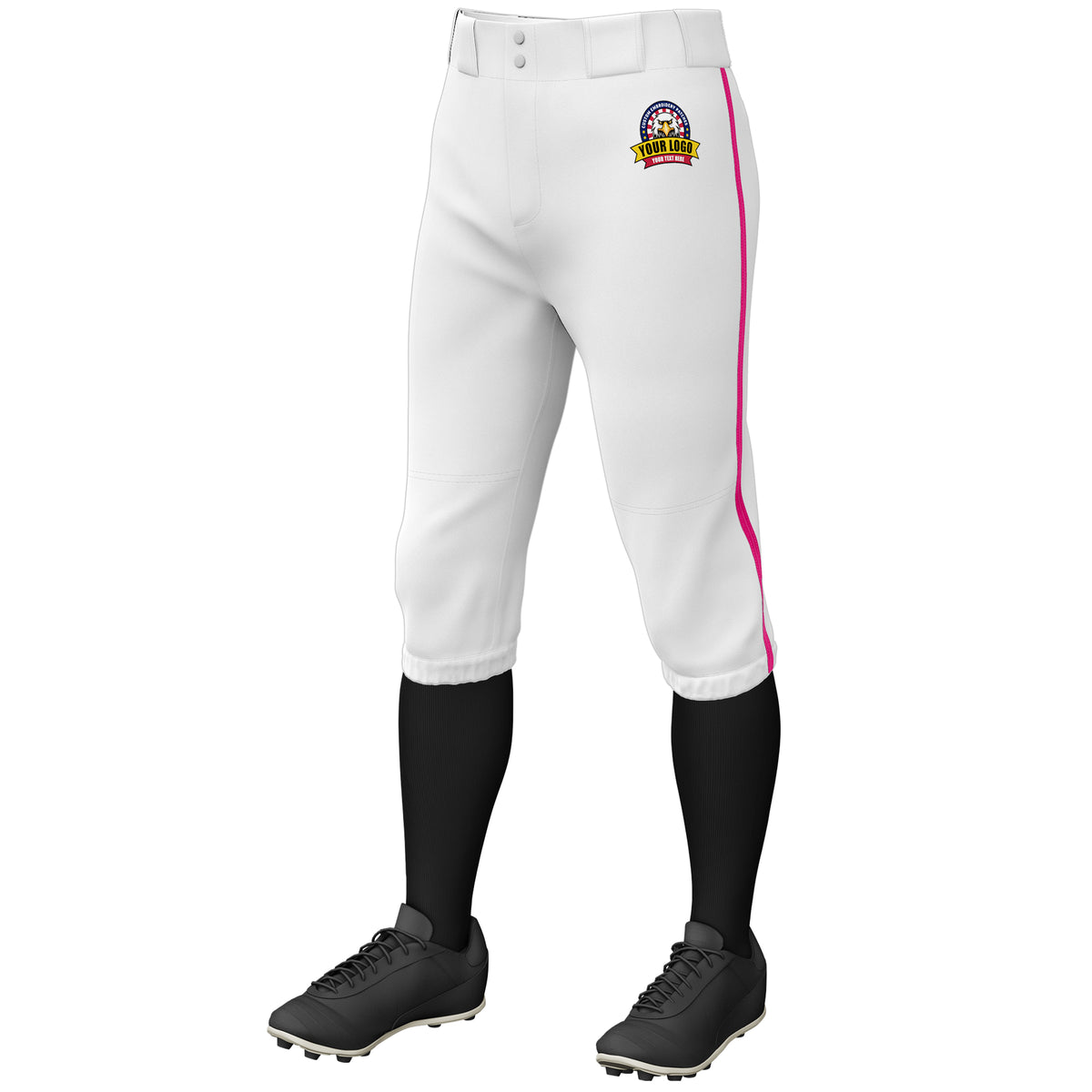 Custom White Pink Classic Fit Stretch Practice Knickers Baseball Pants