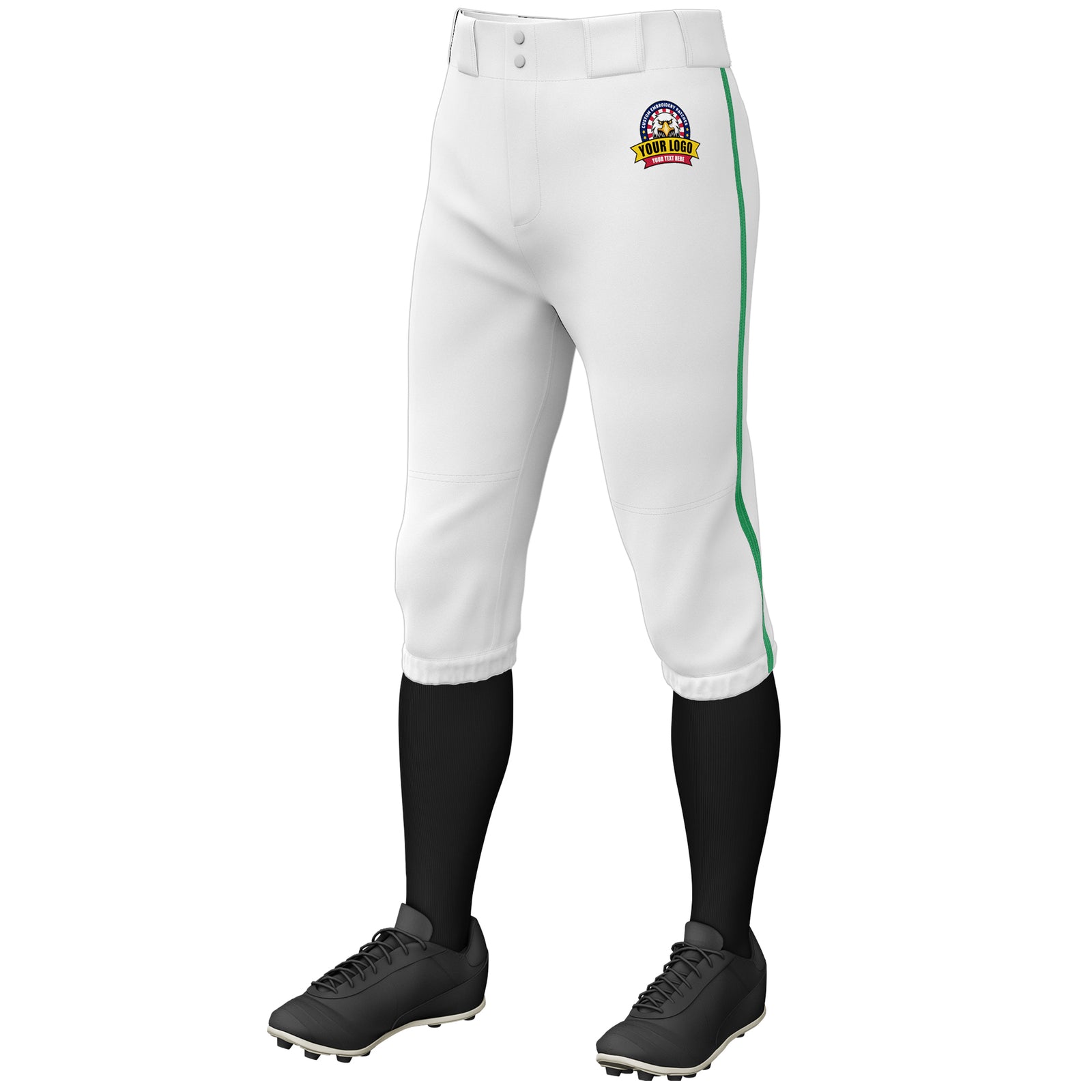 Custom White Kelly Green Classic Fit Stretch Practice Knickers Baseball Pants