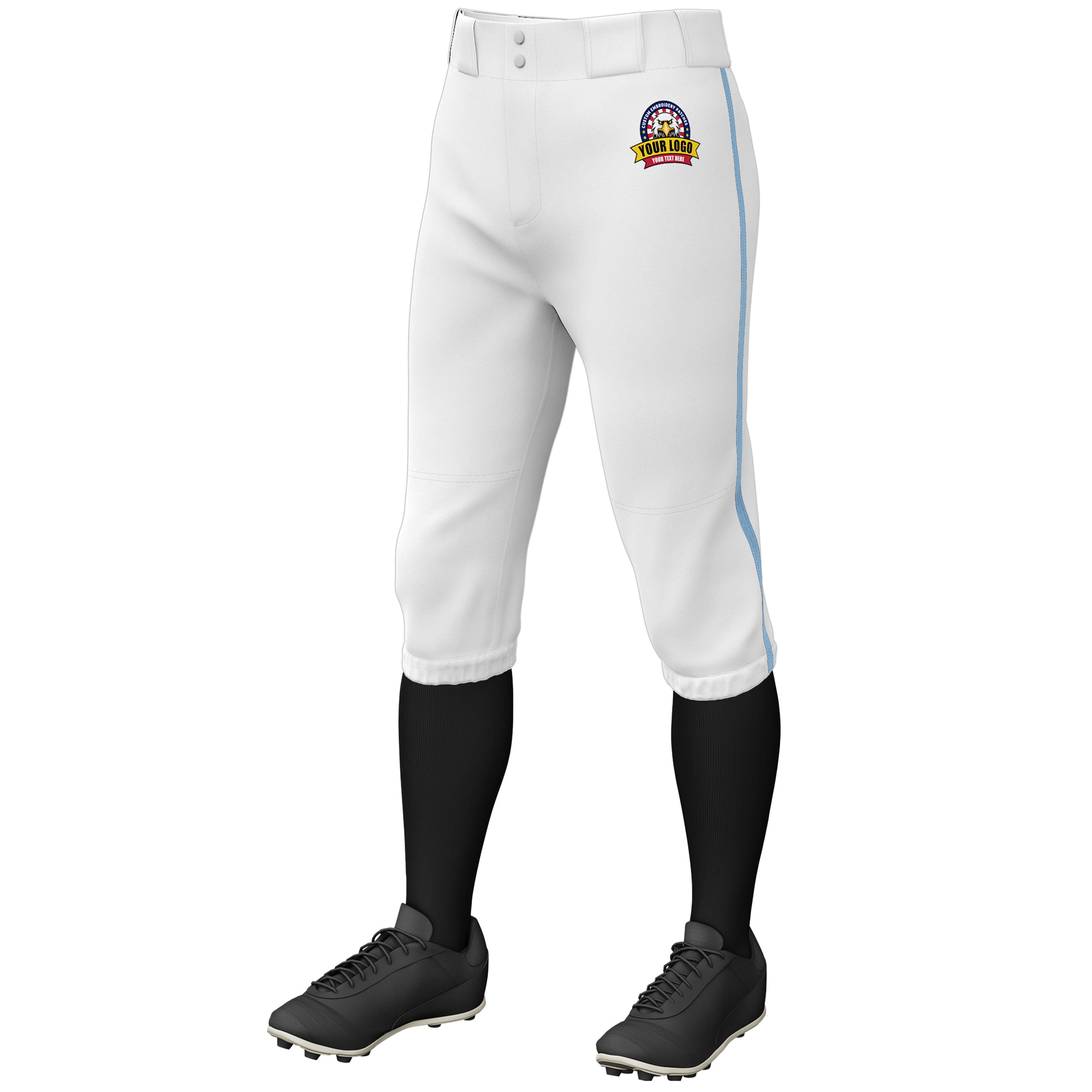 Custom White Light Blue Classic Fit Stretch Practice Knickers Baseball Pants