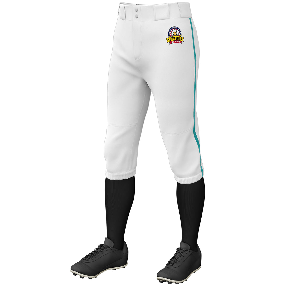 Custom White Aqua Classic Fit Stretch Practice Knickers Baseball Pants