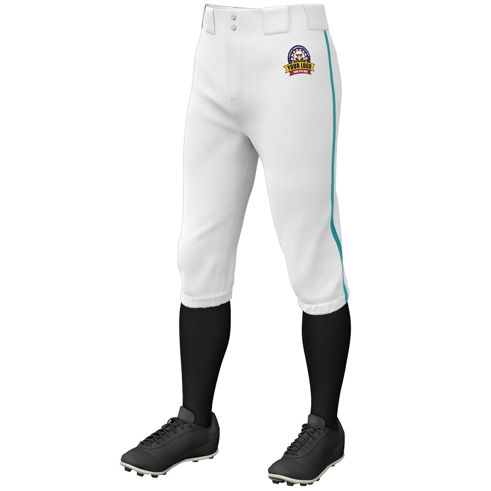 Custom White Aqua Classic Fit Stretch Practice Knickers Baseball Pants