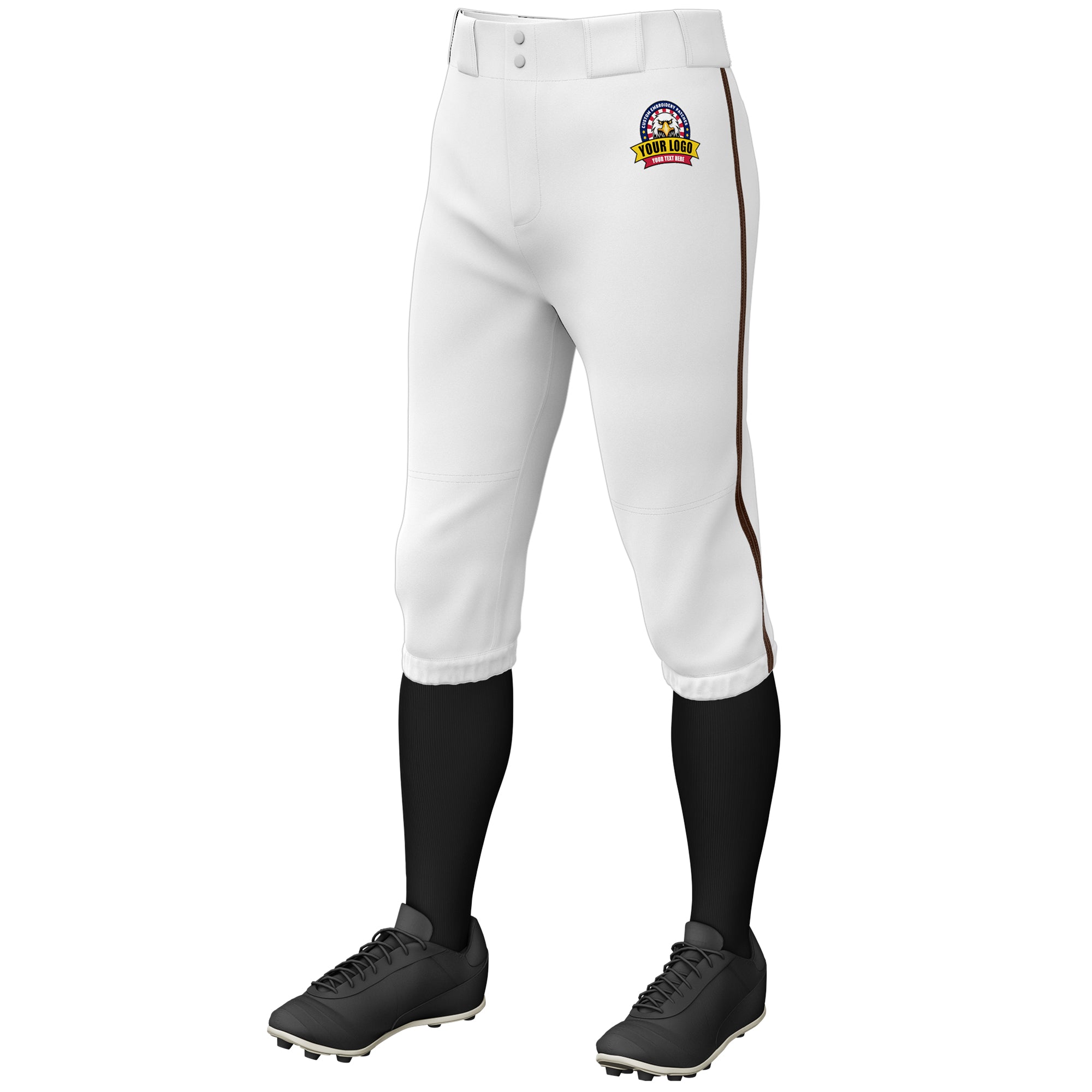 Custom White Brown Classic Fit Stretch Practice Knickers Baseball Pants