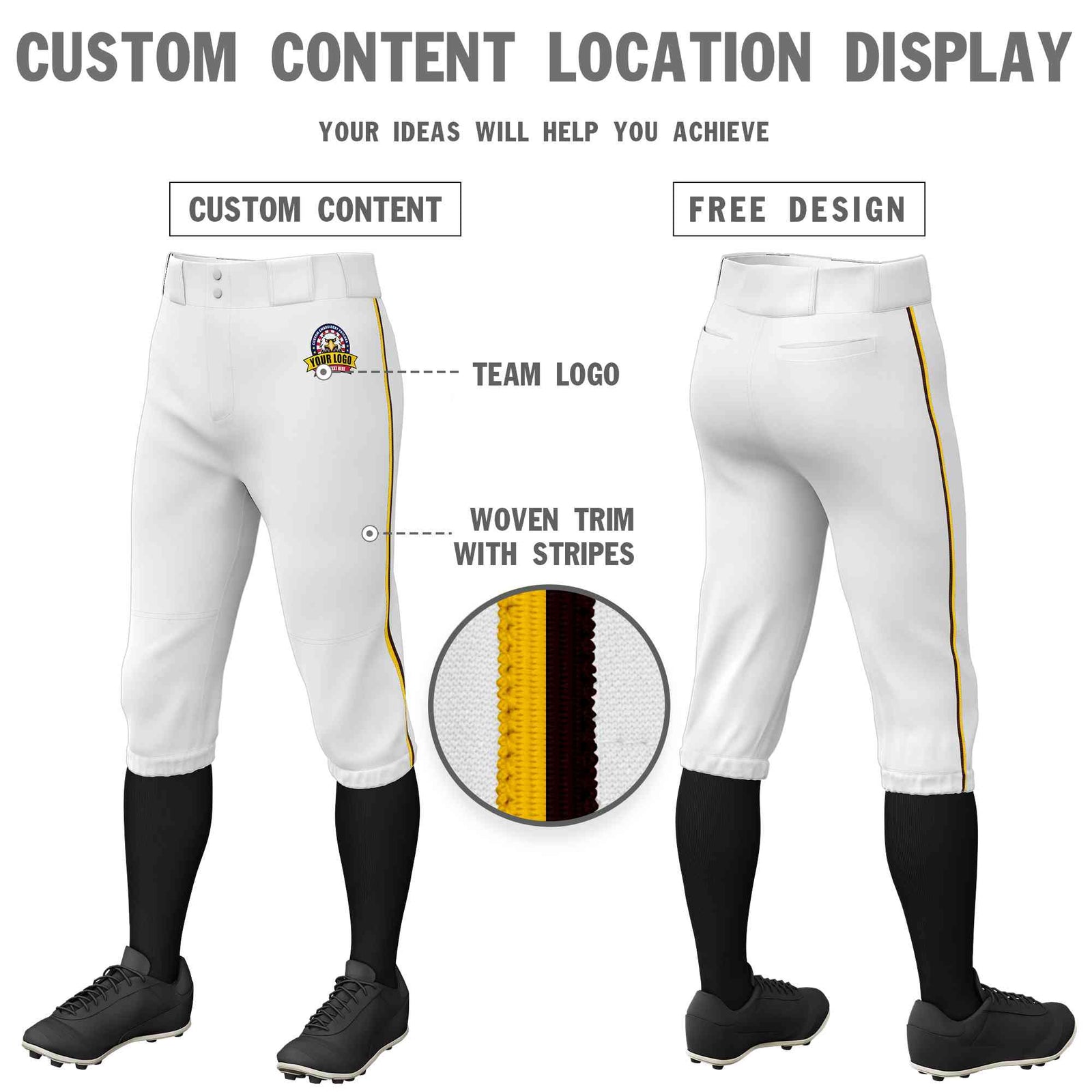 Custom White Gold-Brown Classic Fit Stretch Practice Knickers Baseball Pants