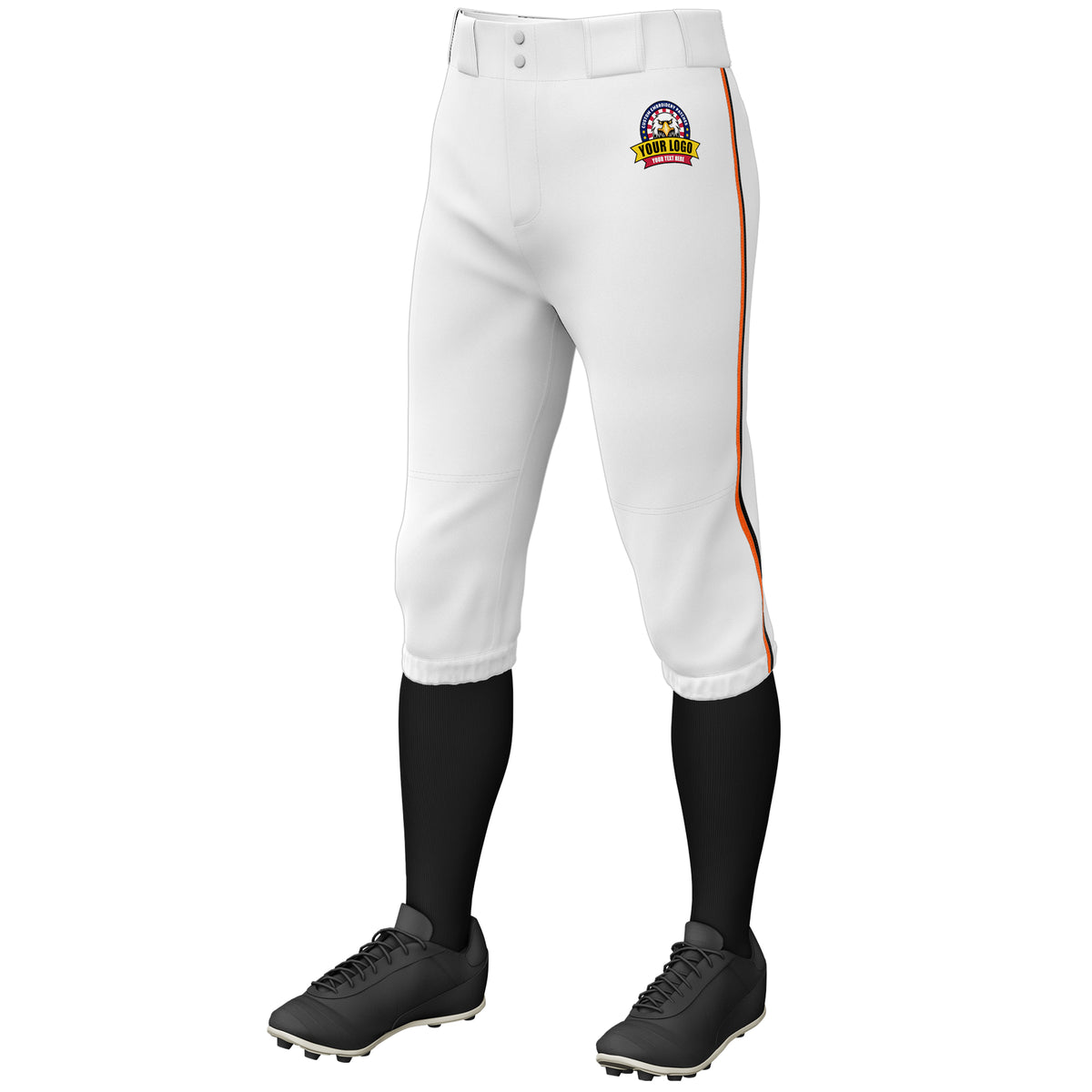 Custom White Orange-Black Classic Fit Stretch Practice Knickers Baseball Pants