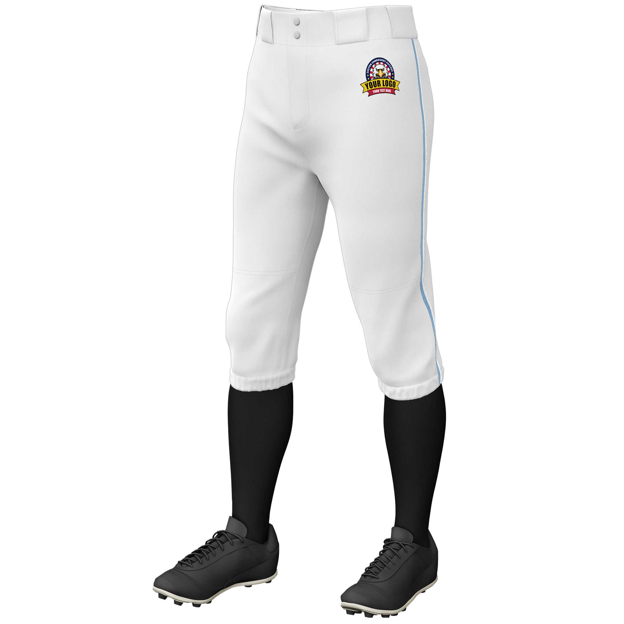 Custom White Light Blue-White Classic Fit Stretch Practice Knickers Baseball Pants