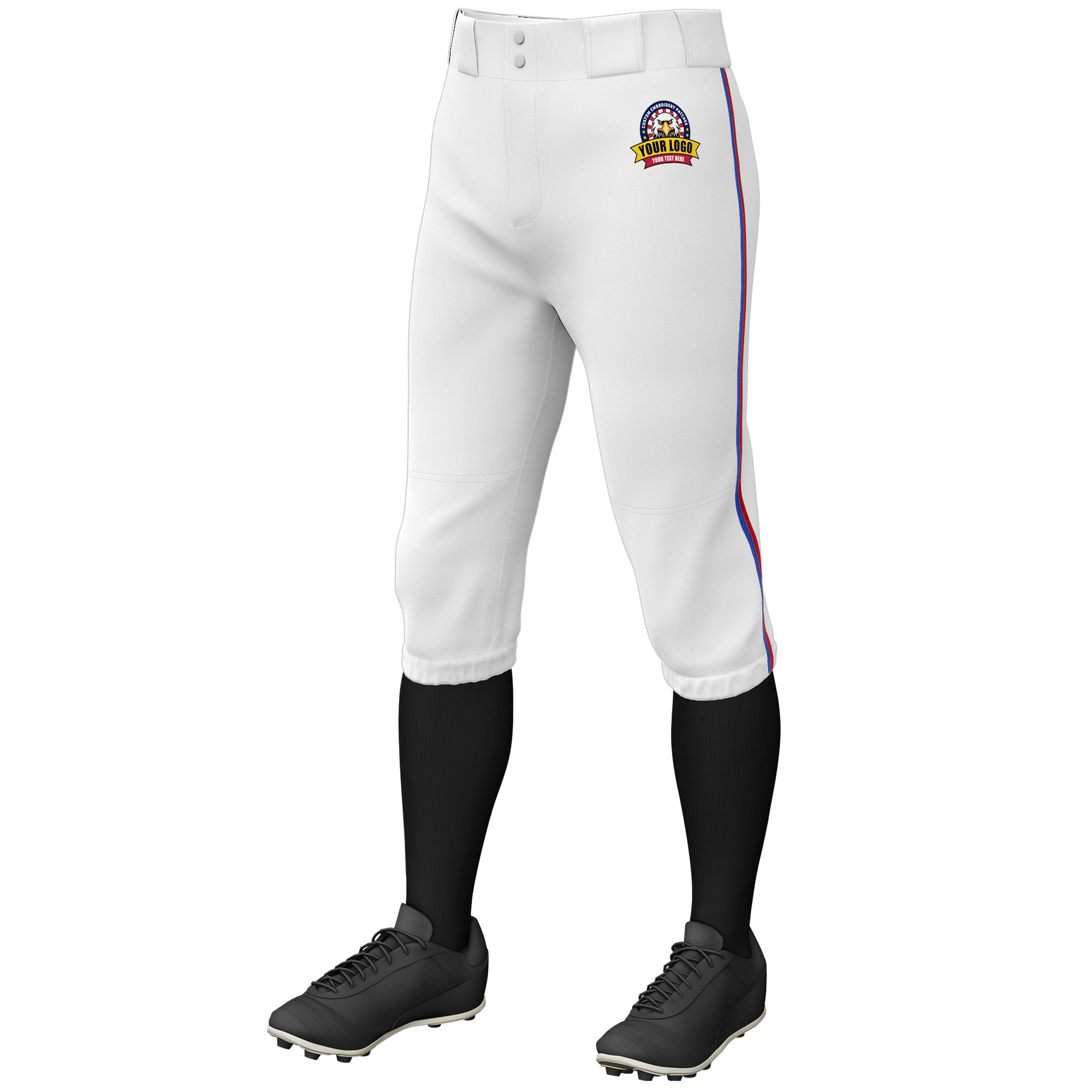 Custom White Royal-Red Classic Fit Stretch Practice Knickers Baseball Pants