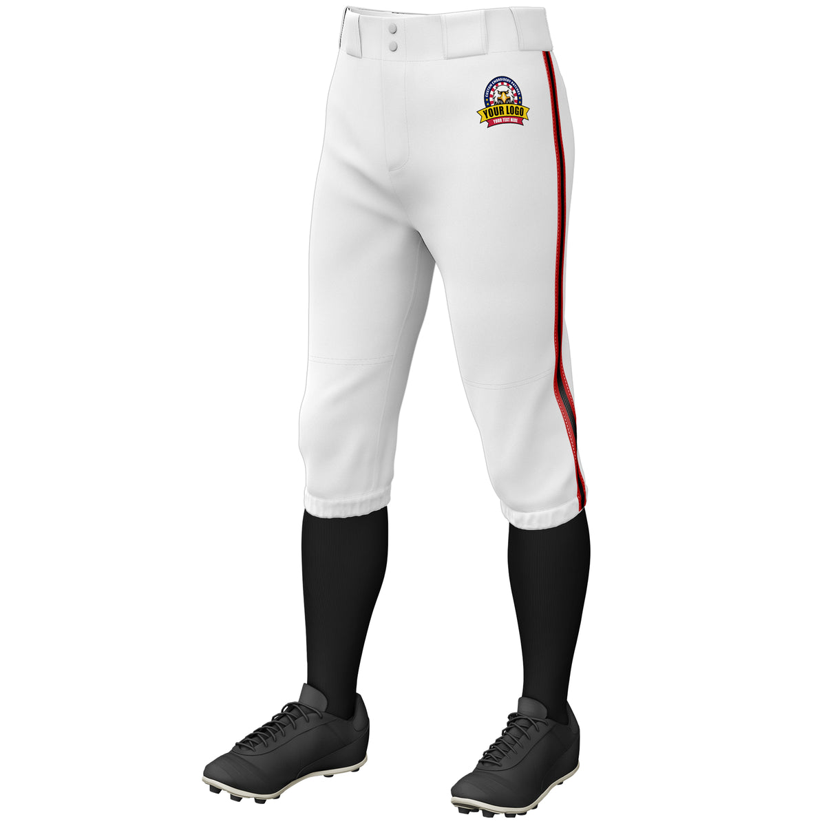 Custom White Red Black-Red Classic Fit Stretch Practice Knickers Baseball Pants