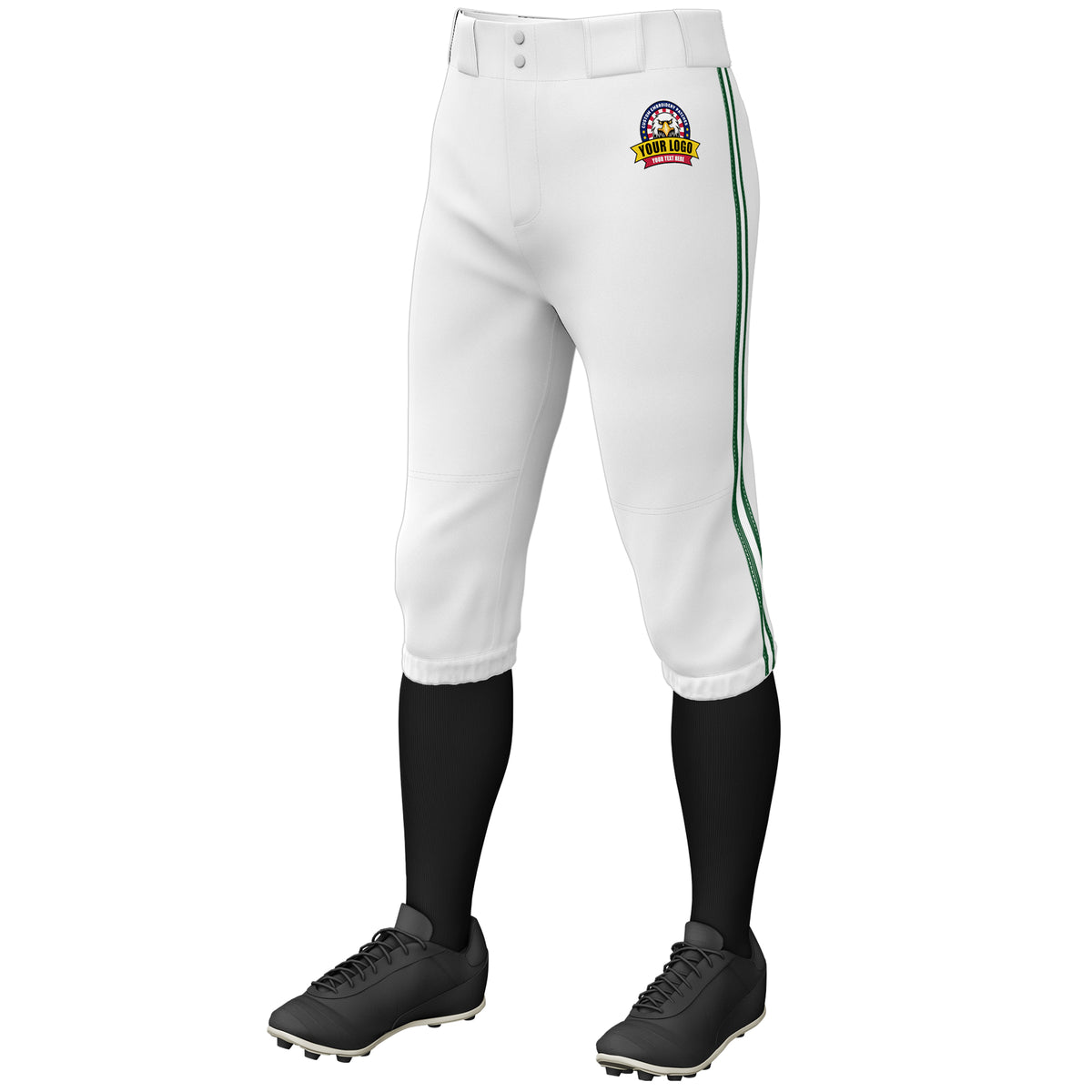 Custom White Green White-Green Classic Fit Stretch Practice Knickers Baseball Pants