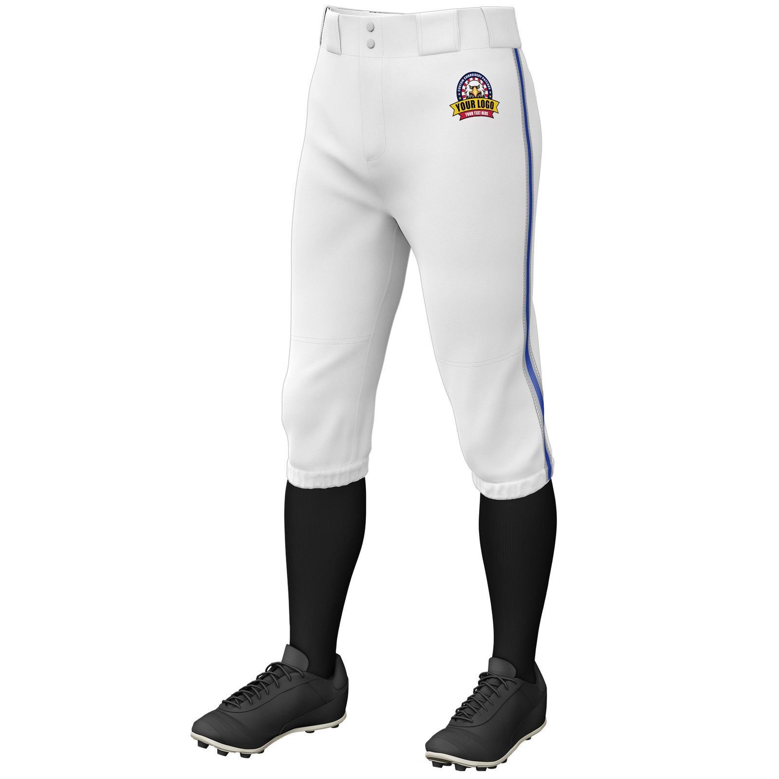 Custom White Gray Royal-Gray Classic Fit Stretch Practice Knickers Baseball Pants