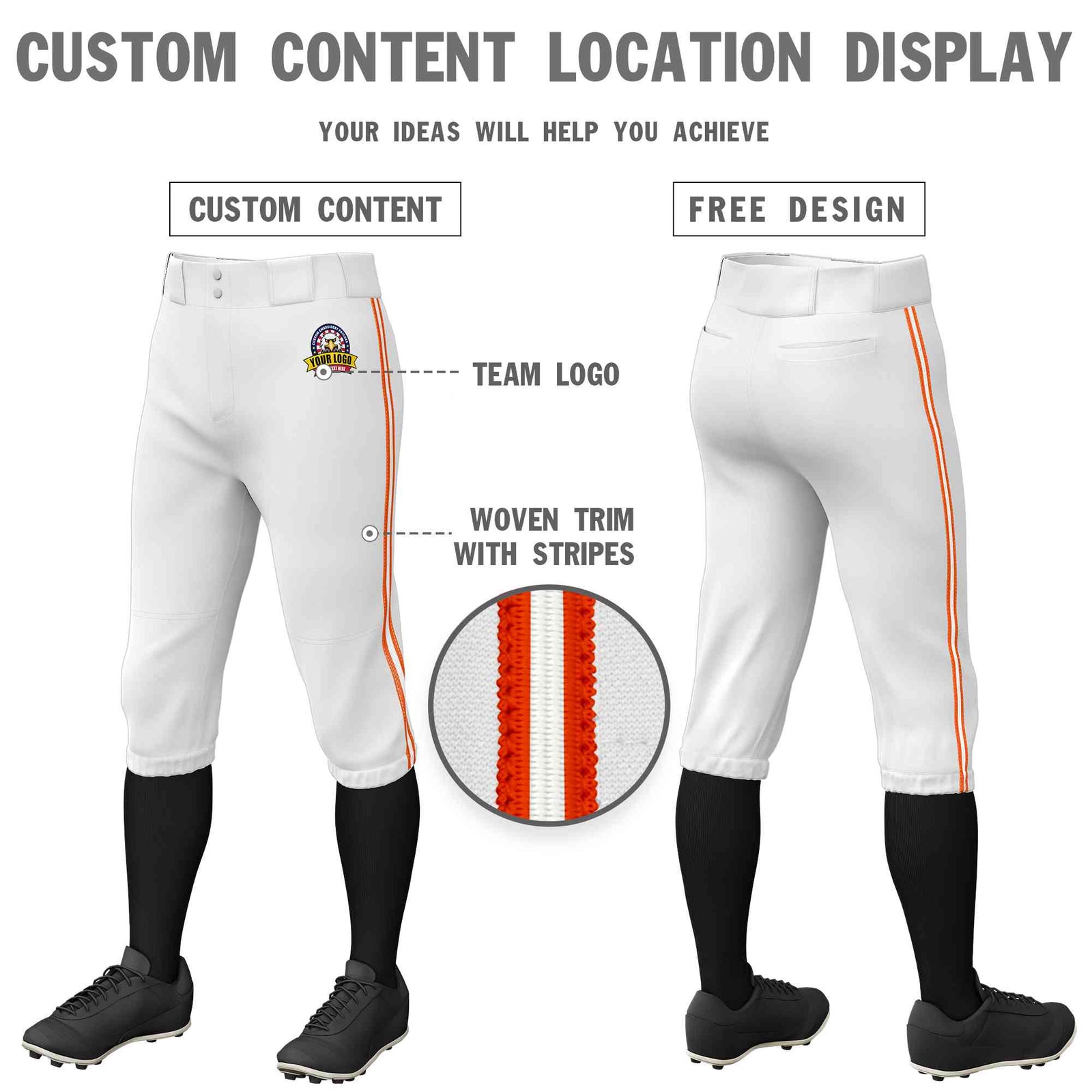 Custom White Orange White-Orange Classic Fit Stretch Practice Knickers Baseball Pants