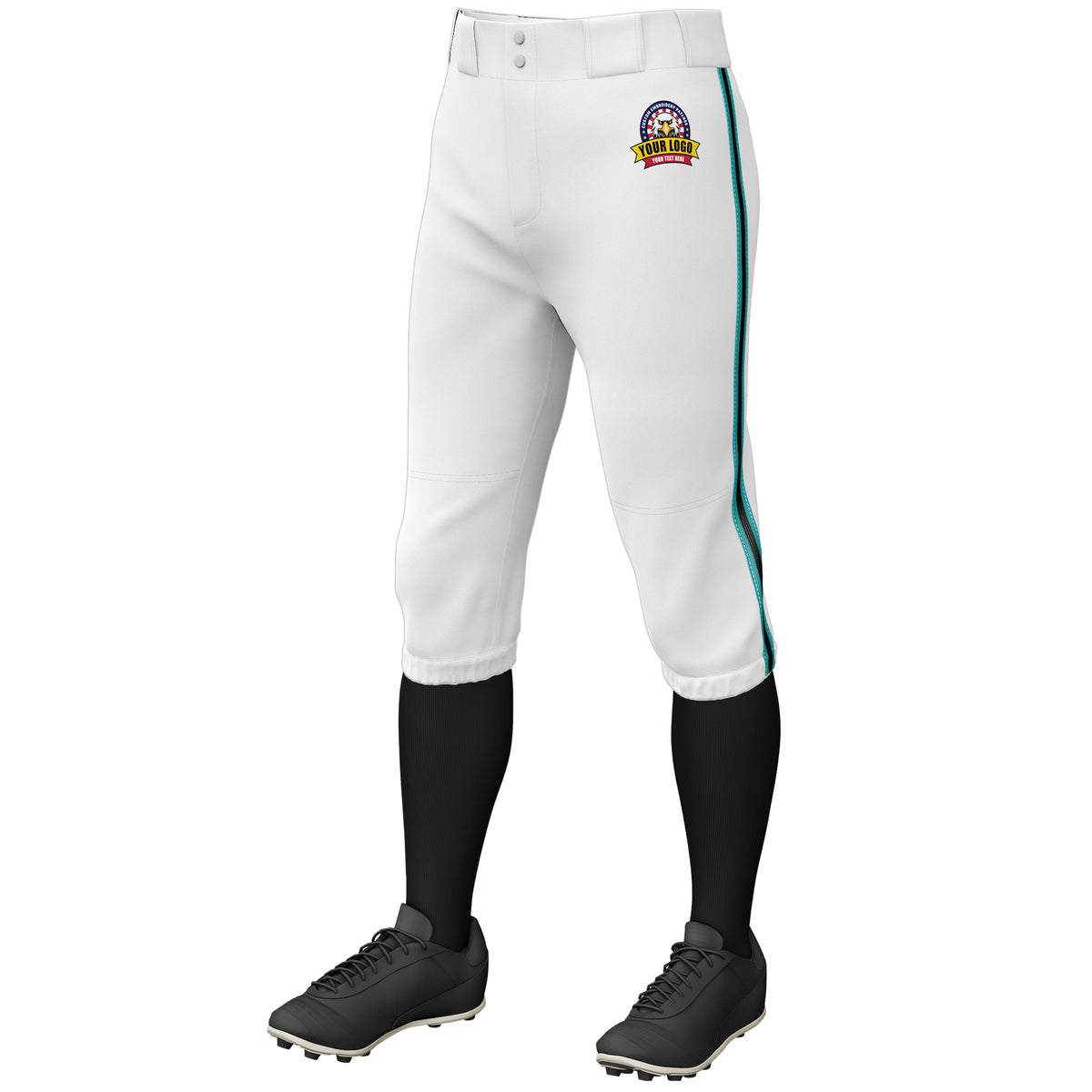 Custom White Aqua Black-Aqua Classic Fit Stretch Practice Knickers Baseball Pants