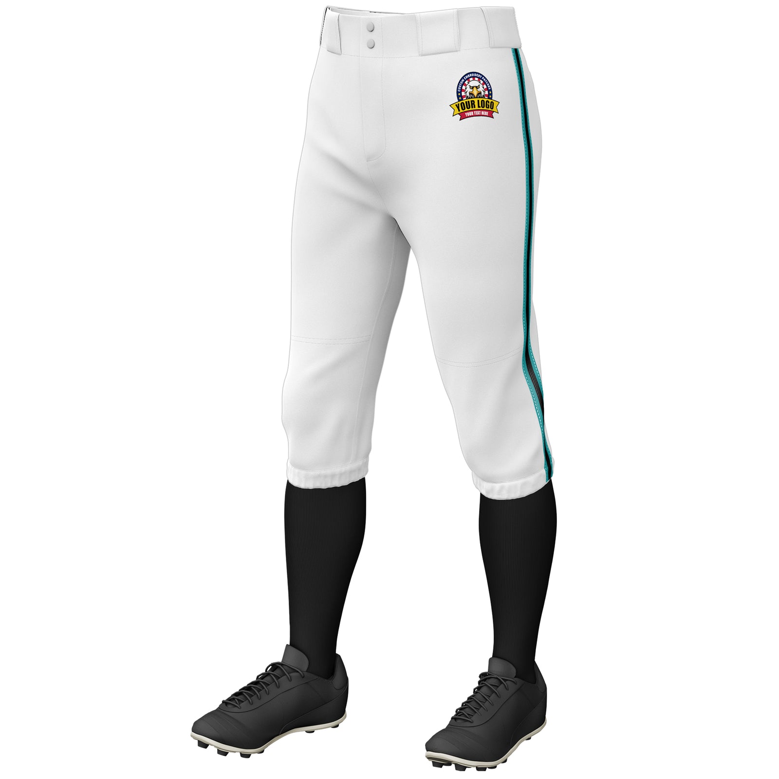 Custom White Aqua Black-Aqua Classic Fit Stretch Practice Knickers Baseball Pants
