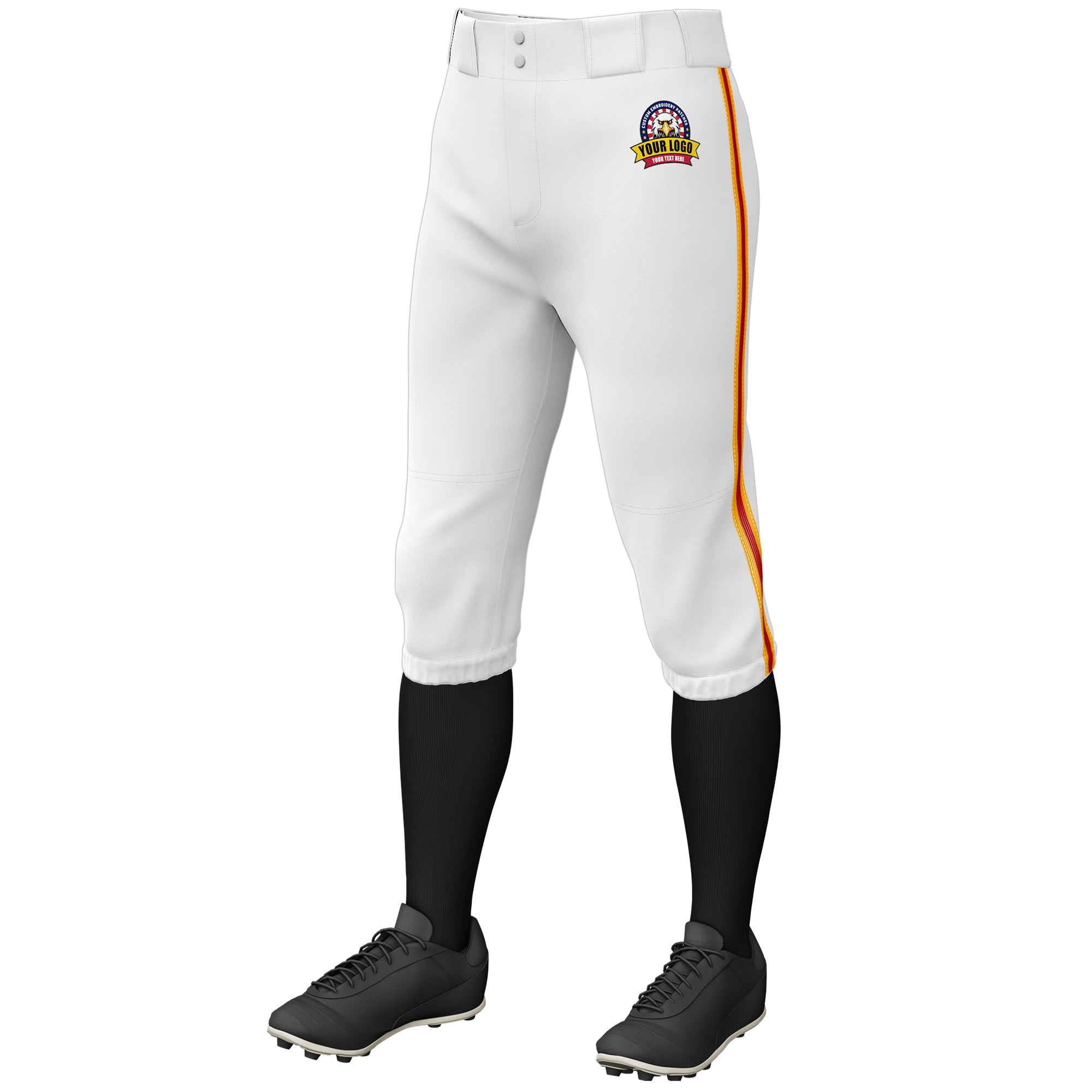 Custom White Yellow Red-Yellow Classic Fit Stretch Practice Knickers Baseball Pants