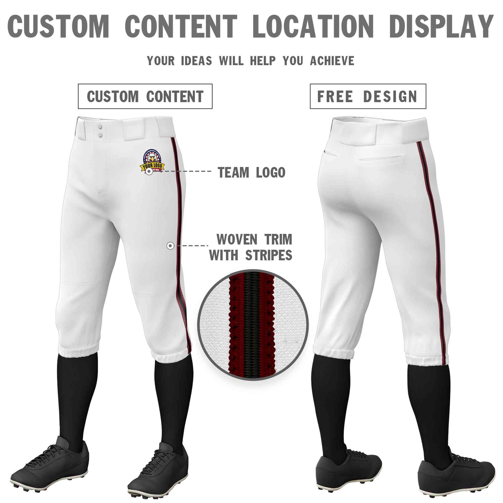 Custom White Crimson Black-Crimson Classic Fit Stretch Practice Knickers Baseball Pants