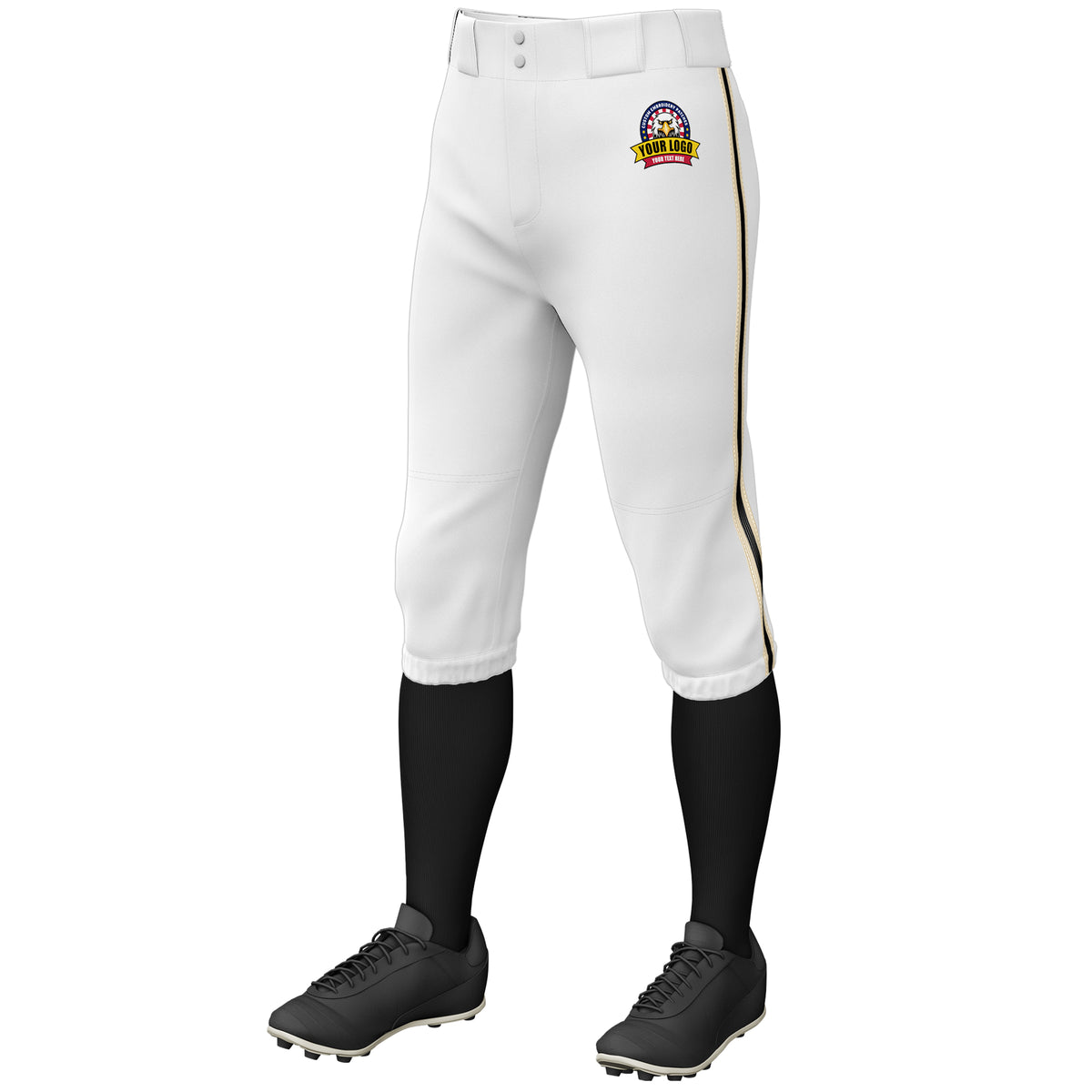 Custom White Khaki Black-Khaki Classic Fit Stretch Practice Knickers Baseball Pants