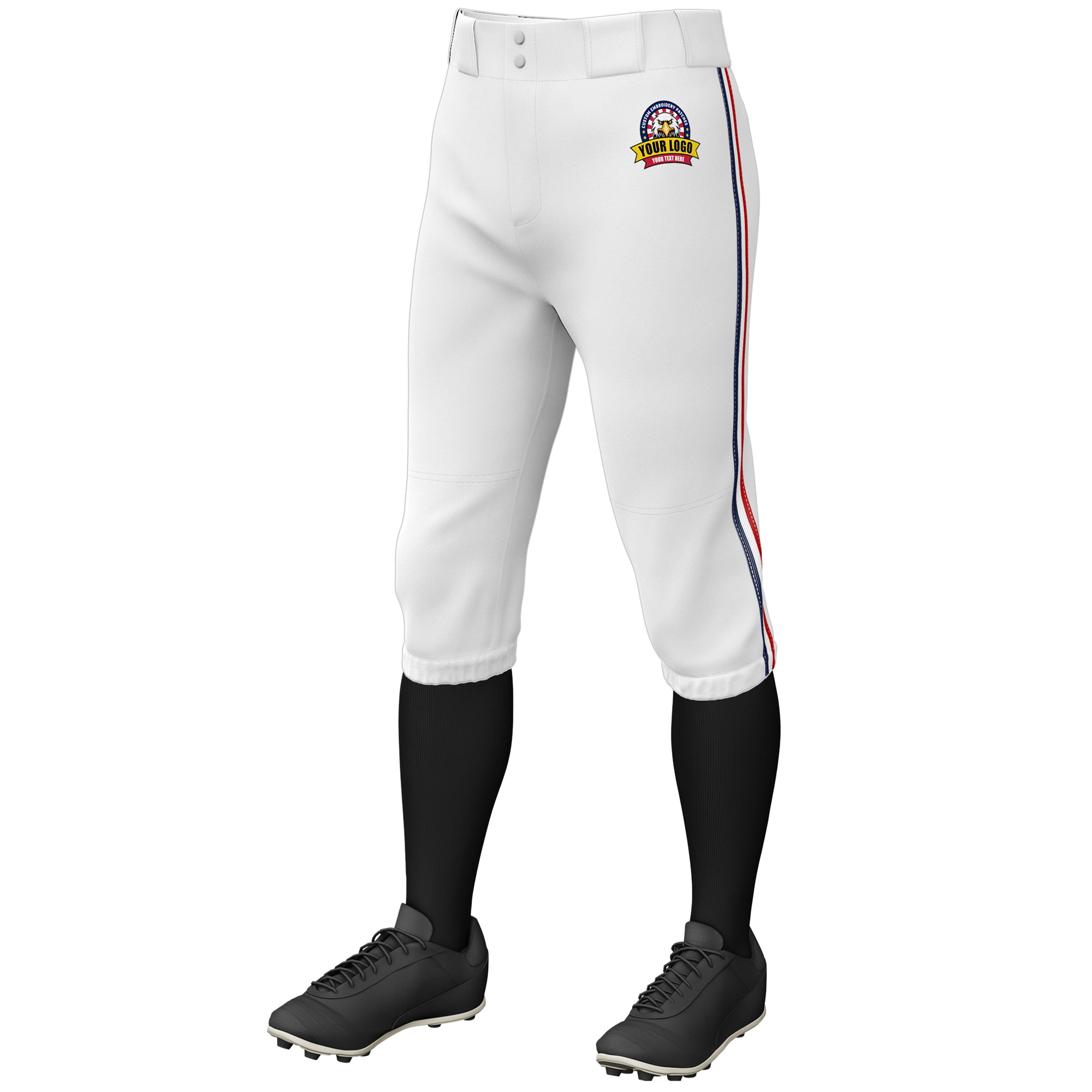 Custom White Navy White-Red Classic Fit Stretch Practice Knickers Baseball Pants