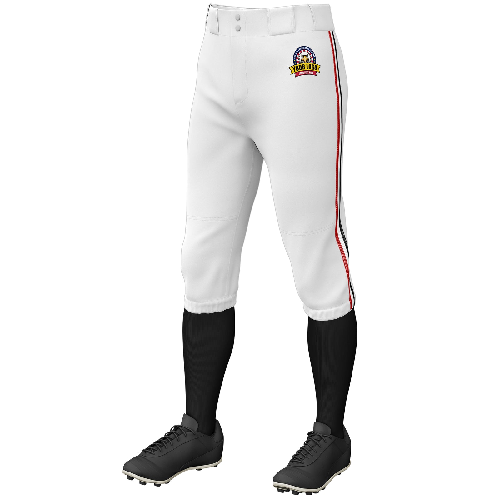 Custom White Red White-Black Classic Fit Stretch Practice Knickers Baseball Pants