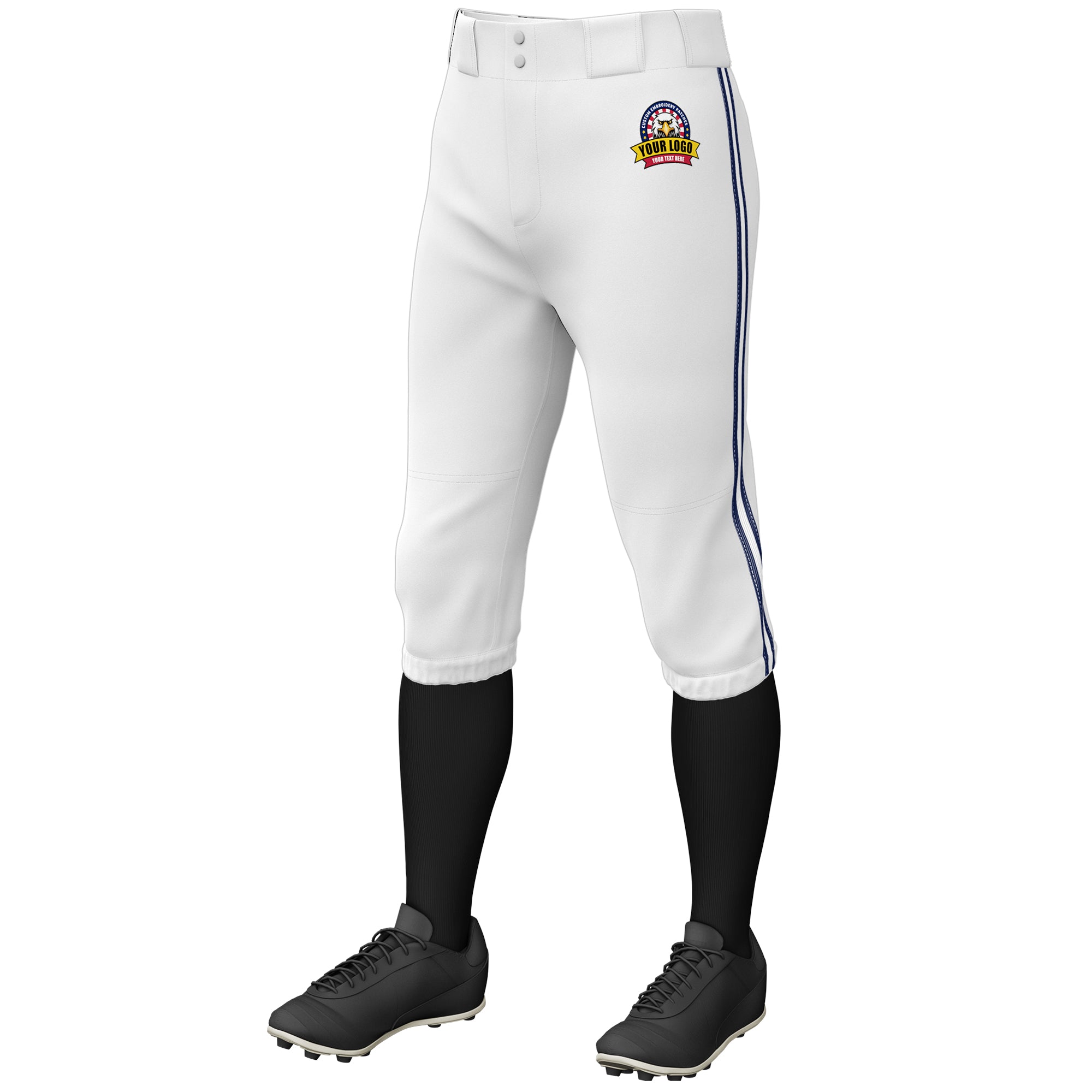 Custom White Navy White-Navy Classic Fit Stretch Practice Knickers Baseball Pants