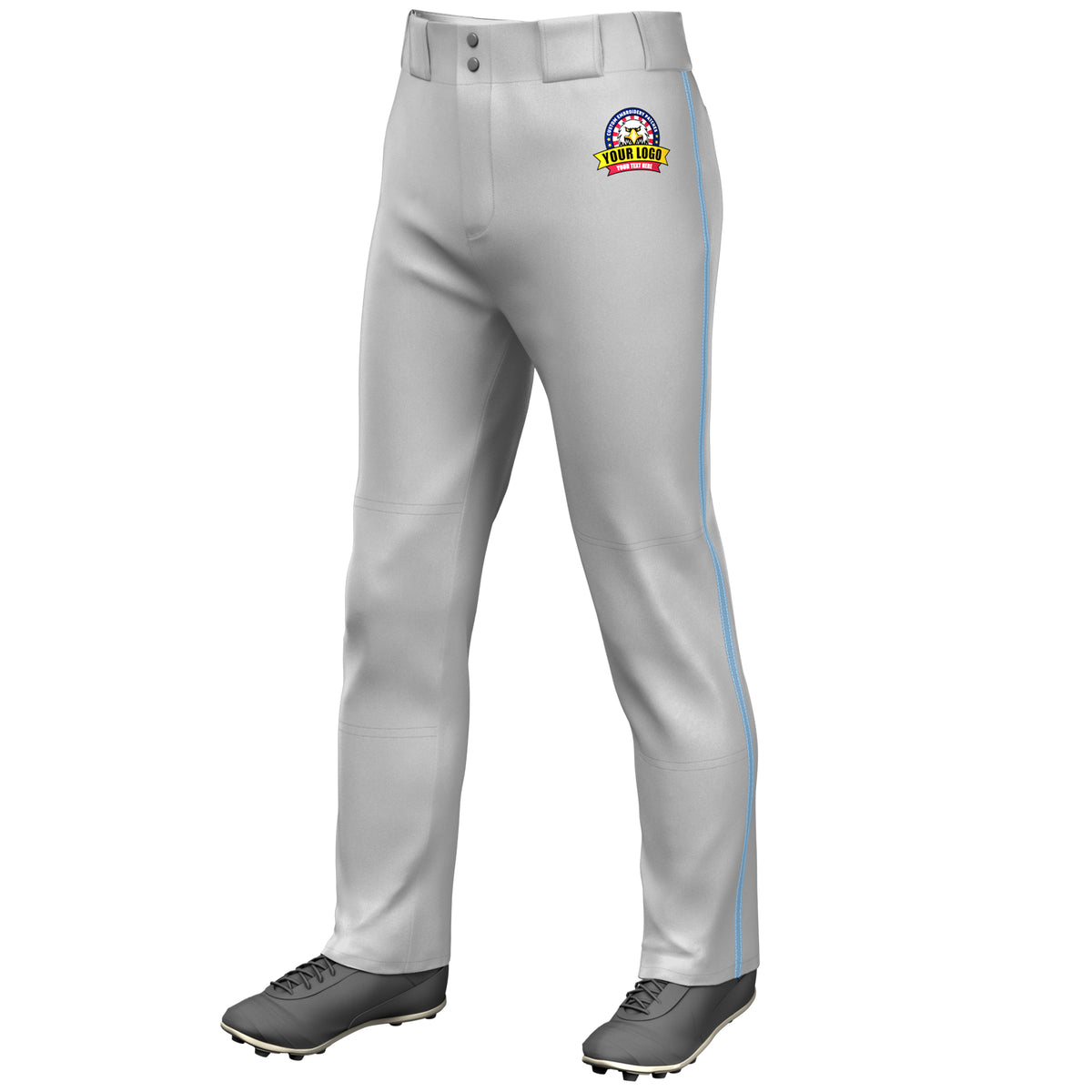 Custom Gray Light Blue Classic Fit Stretch Practice Loose-fit Baseball Pants