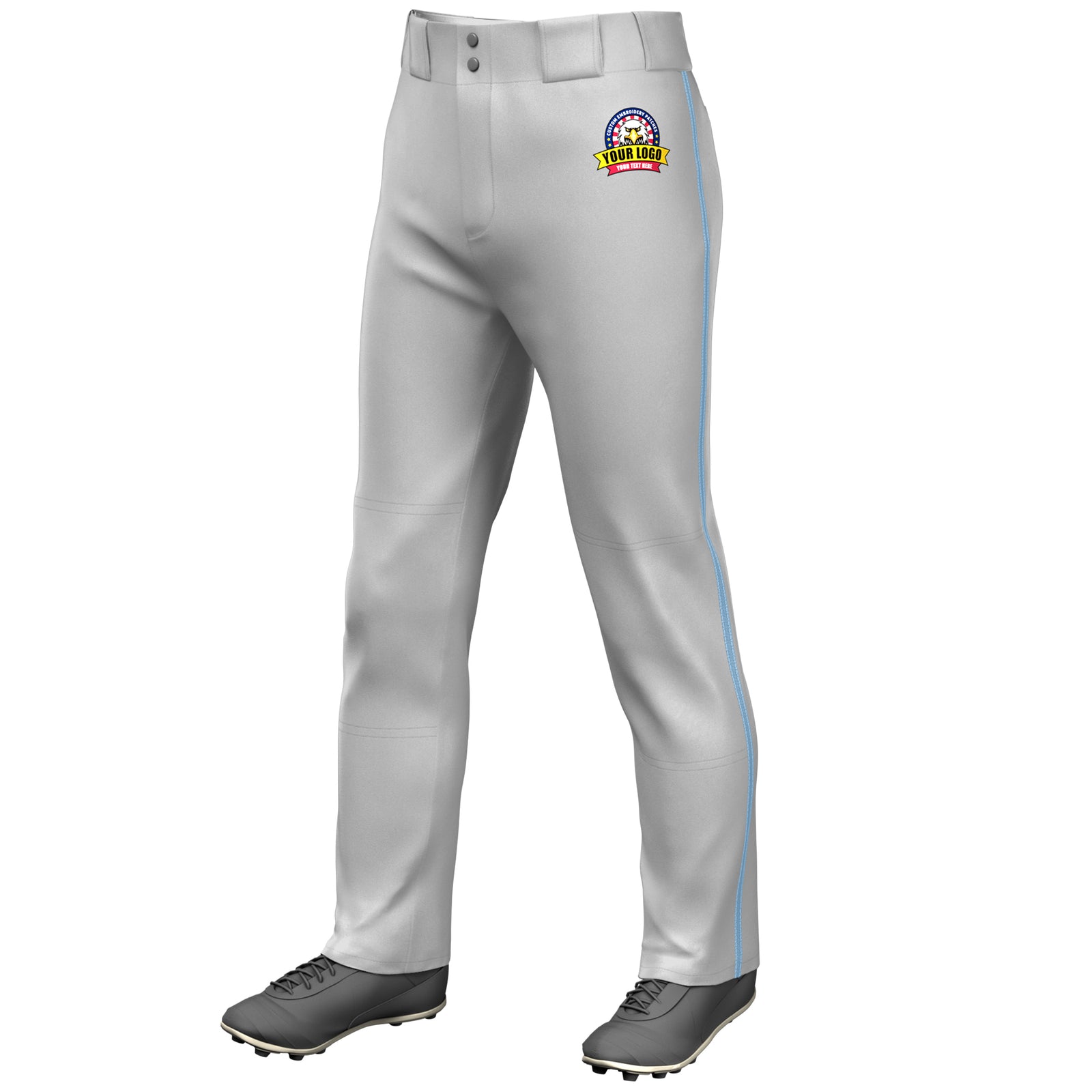 Custom Gray Light Blue Classic Fit Stretch Practice Loose-fit Baseball Pants