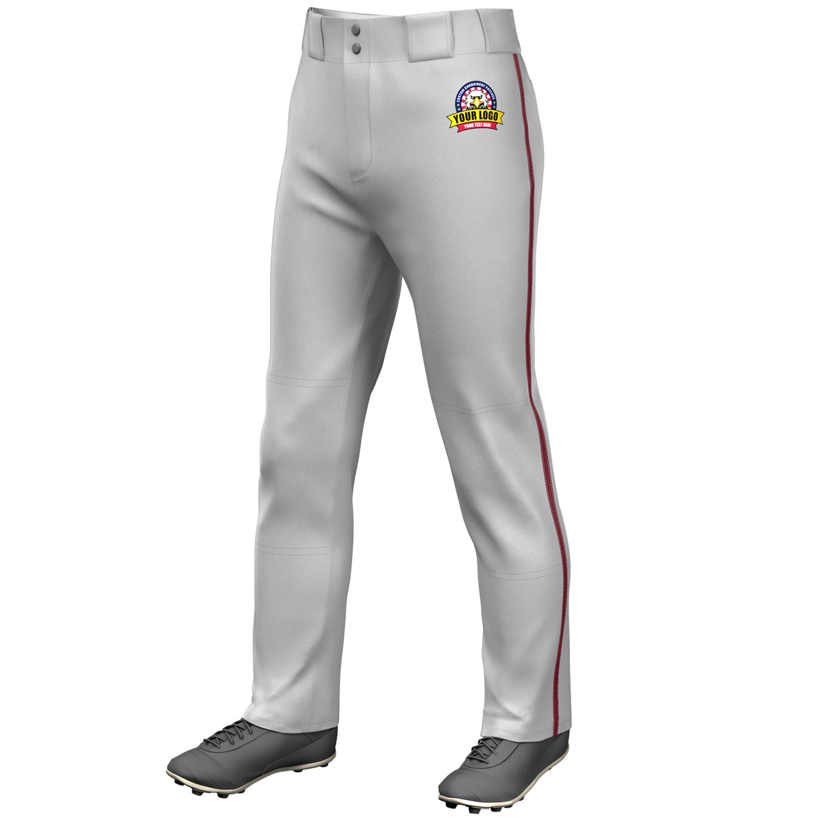 Custom Gray Crimson Classic Fit Stretch Practice Loose-fit Baseball Pants