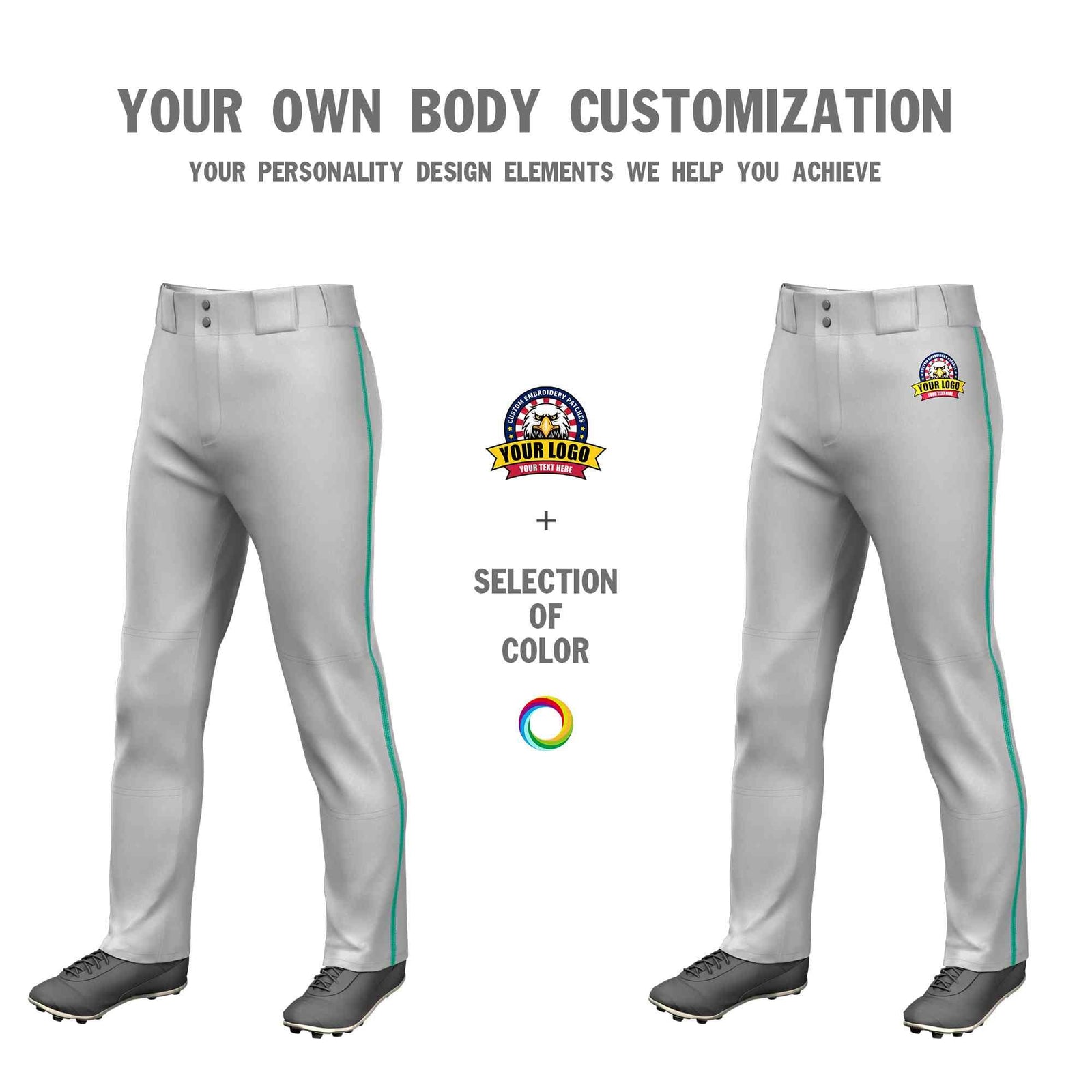 Custom Gray Teal Classic Fit Stretch Practice Loose-fit Baseball Pants