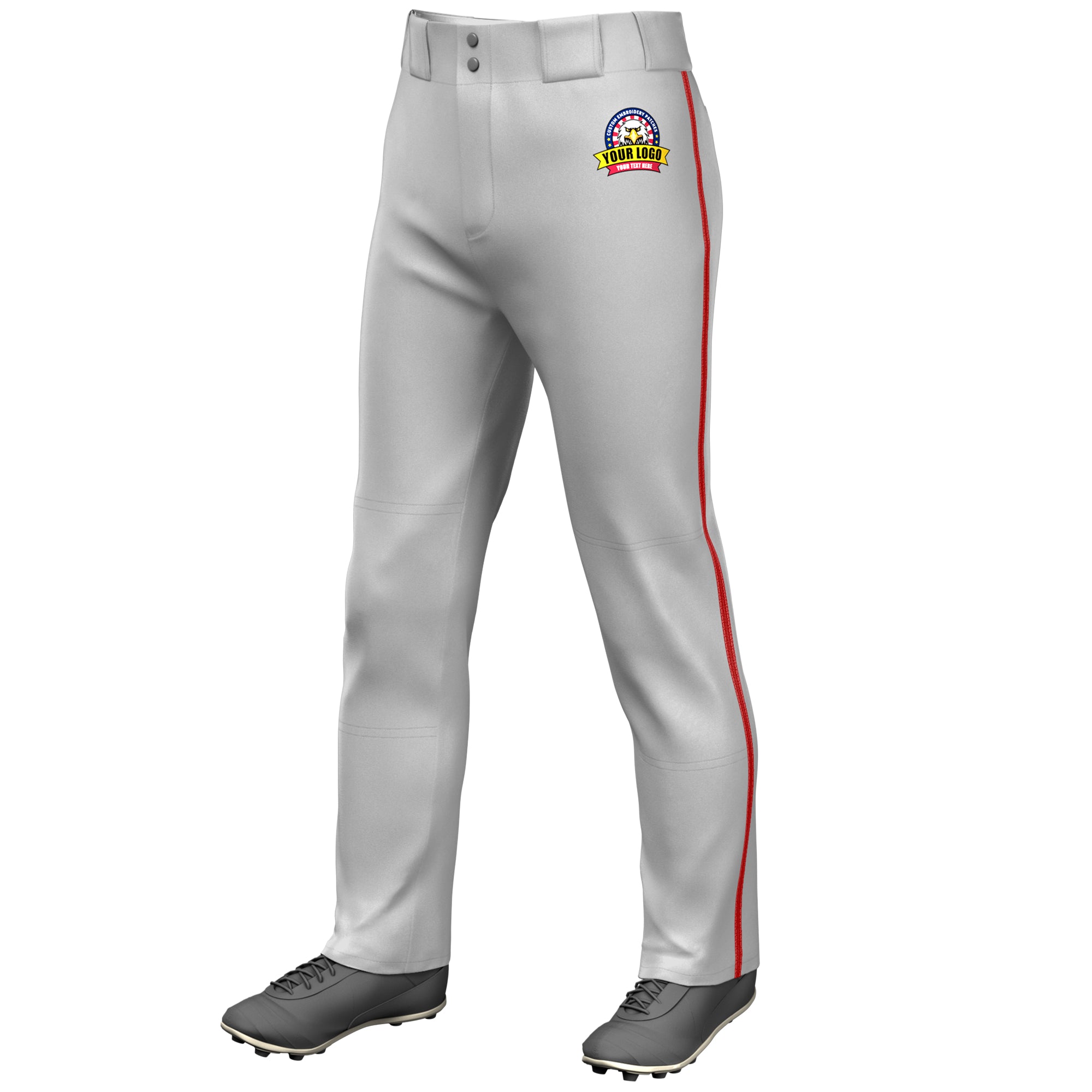 Custom Gray Red Classic Fit Stretch Practice Loose-fit Baseball Pants