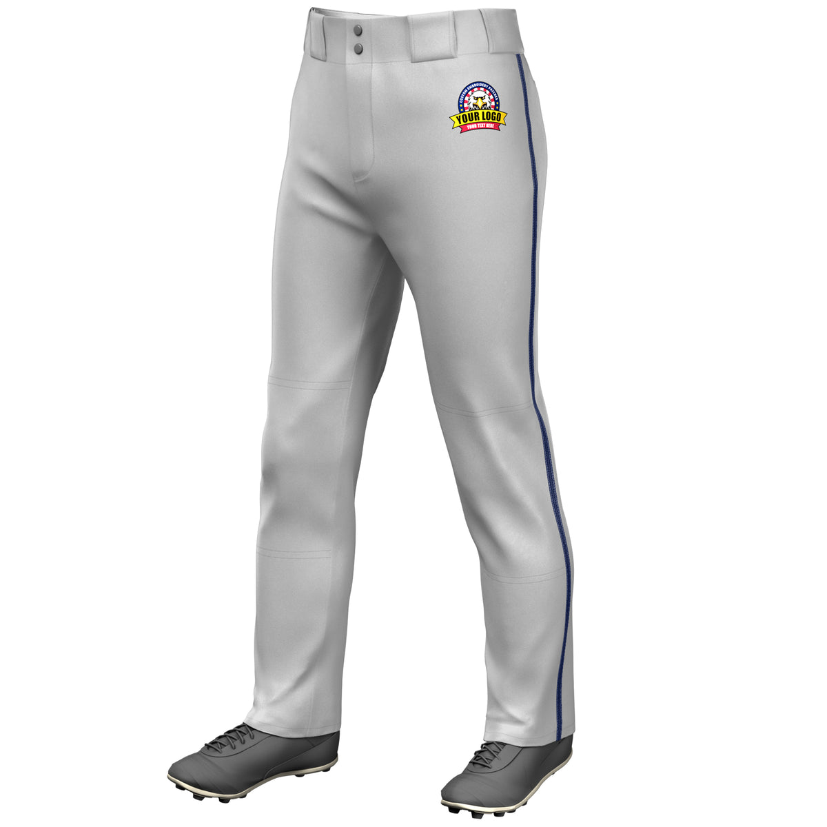 Custom Gray Navy Classic Fit Stretch Practice Loose-fit Baseball Pants