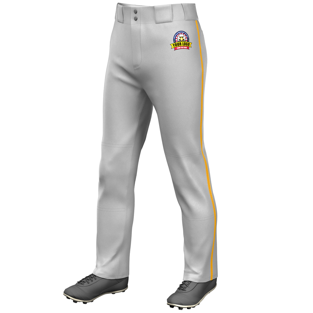 Custom Gray Yellow Classic Fit Stretch Practice Loose-fit Baseball Pants