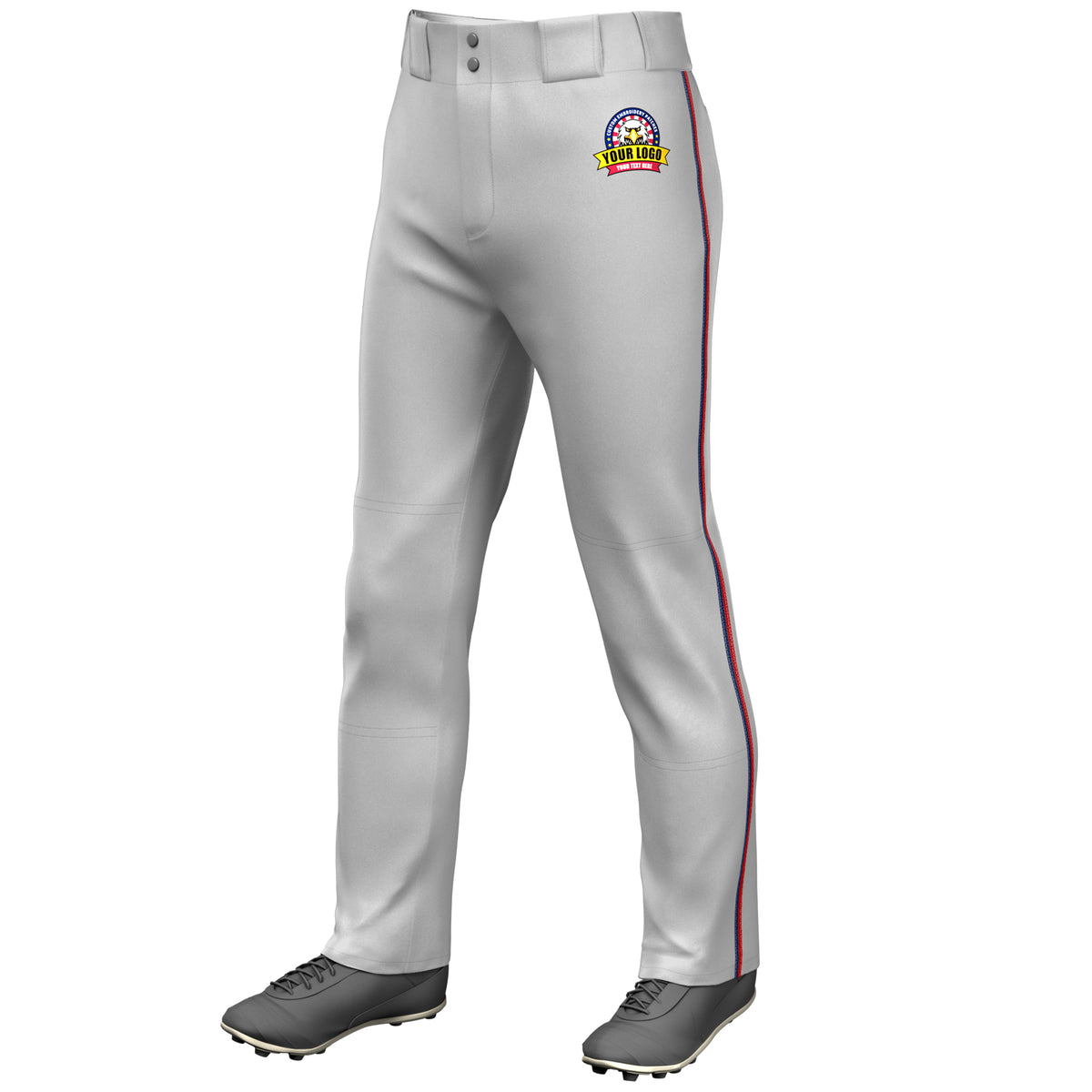 Custom Gray Navy-Red Classic Fit Stretch Practice Loose-fit Baseball Pants